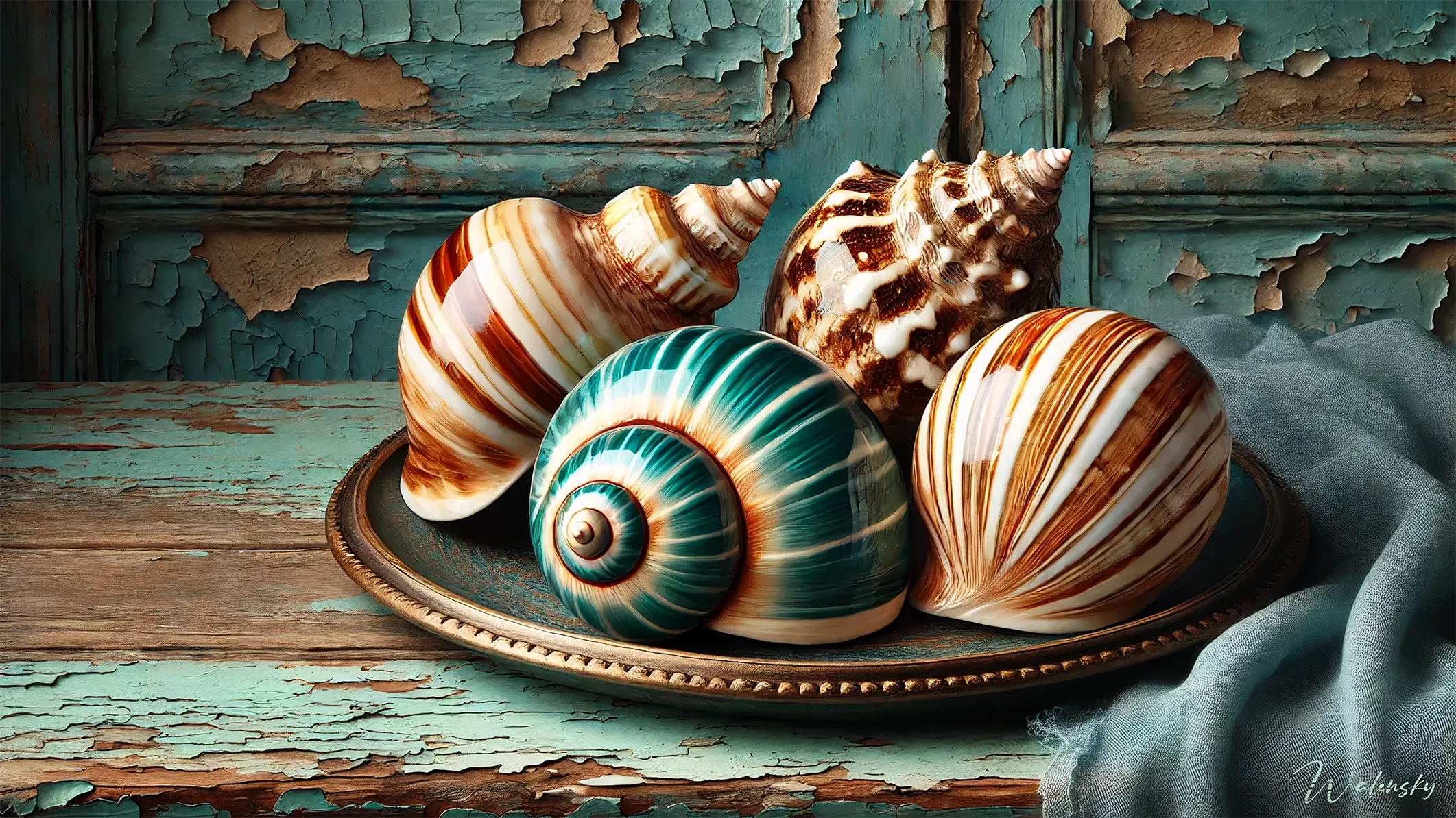 Tableau représentant des coquillages délicats pour salle de bain, évoquant l'ambiance balnéaire et la fraîcheur marine dans un style élégant et naturel.