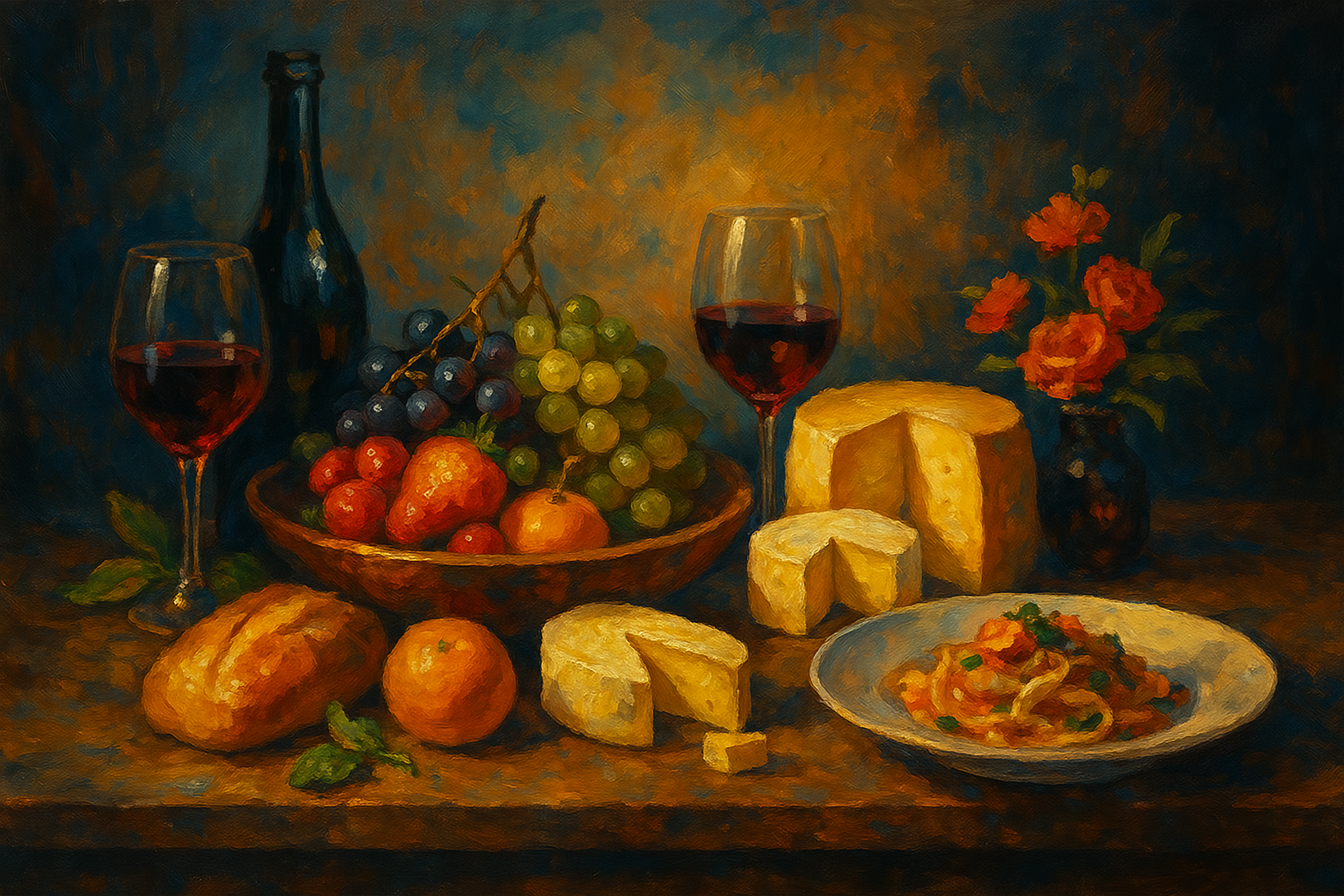 Tableau cuisine pour hotel de luxe représentant des créations culinaires raffinées et élégantes, parfaitement en accord avec l'atmosphère prestigieuse et l'excellence attendue dans un établissement haut de gamme.
