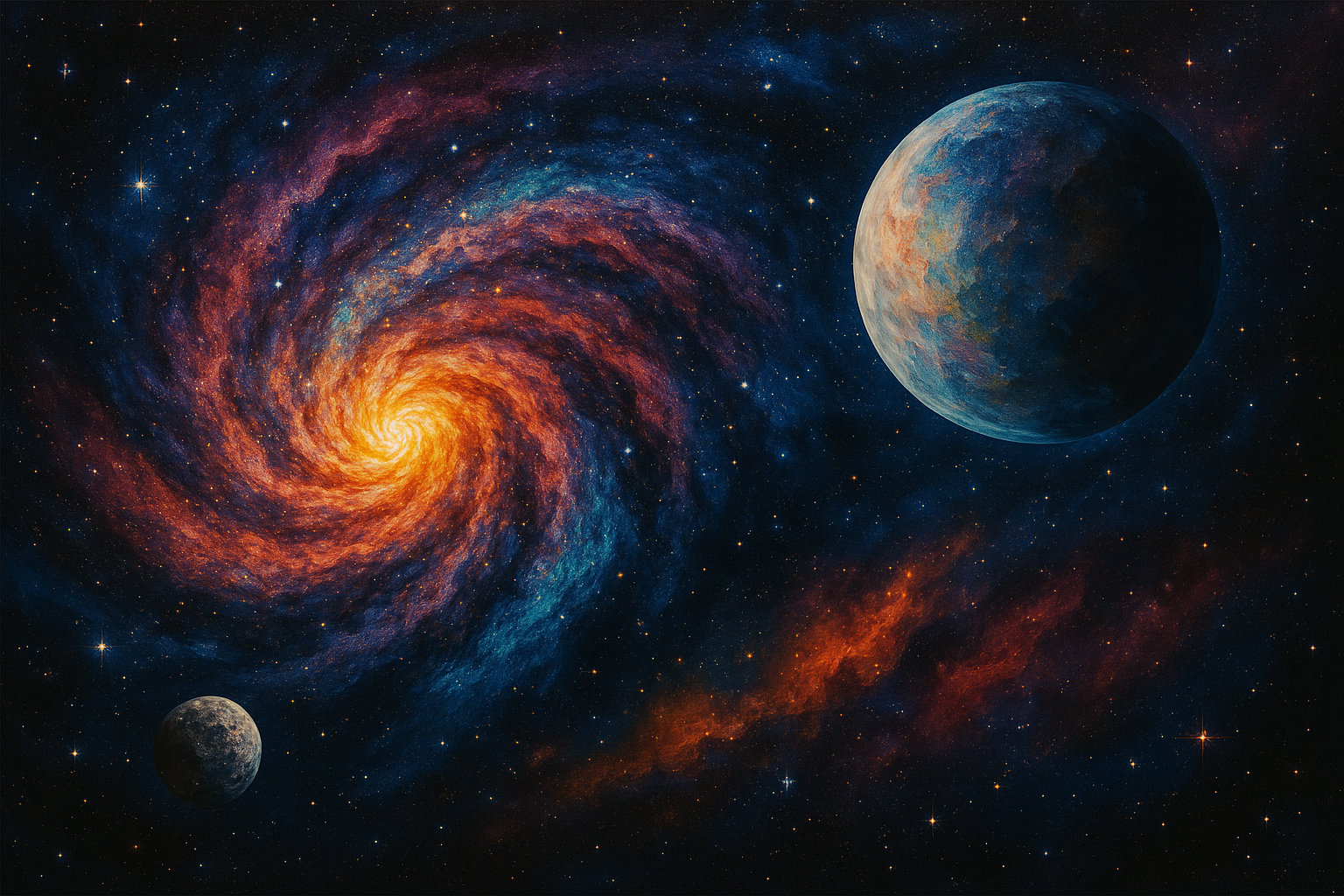 Tableau espace pour entrée illustrant une composition cosmique saisissante qui crée une première impression mémorable et invite à découvrir l'univers personnel qui se dévoile.