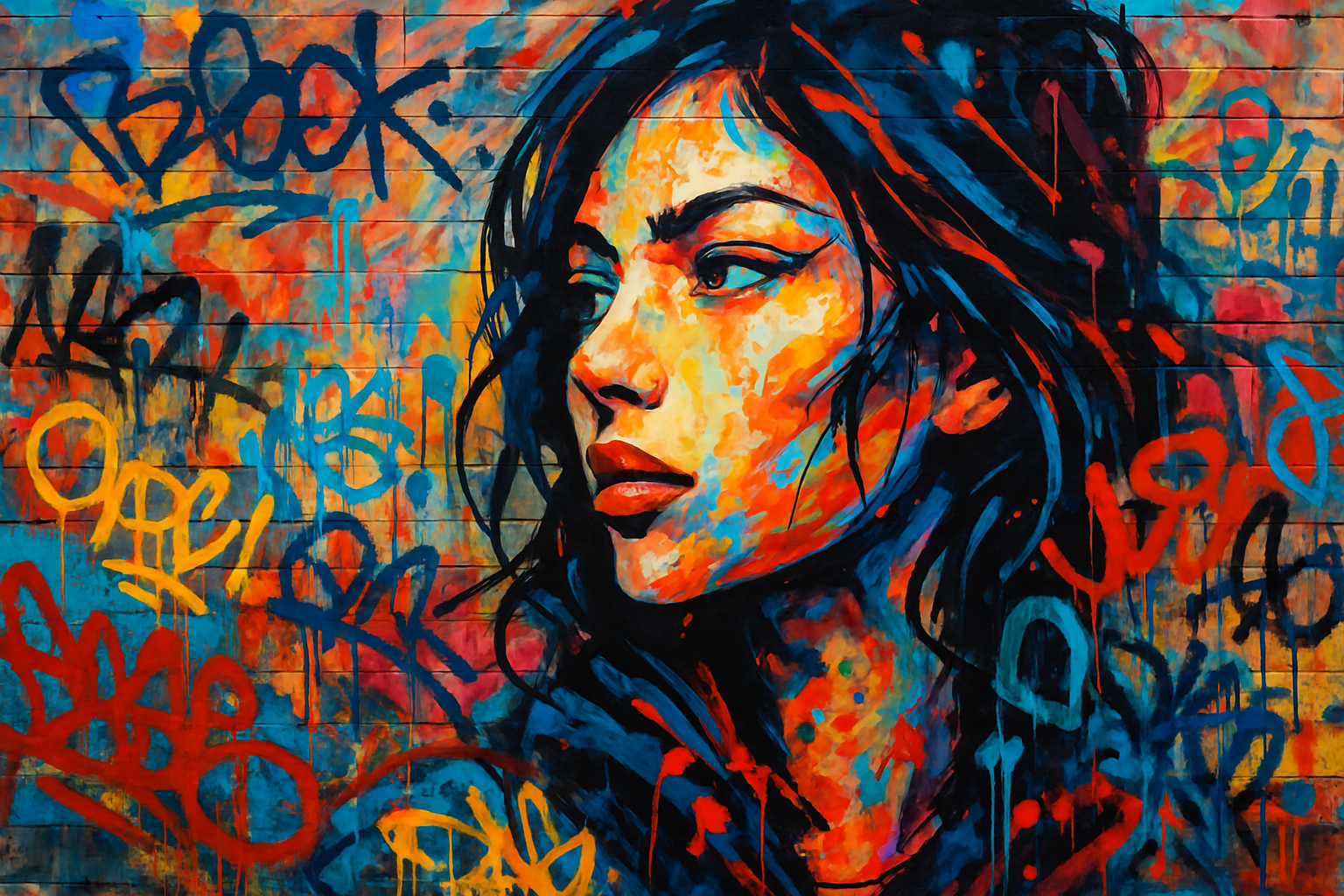 Tableau street art pour entrée aux motifs urbains saisissants qui créent un impact visuel immédiat et définissent l'identité artistique contemporaine de l'intérieur dès le seuil franchi.