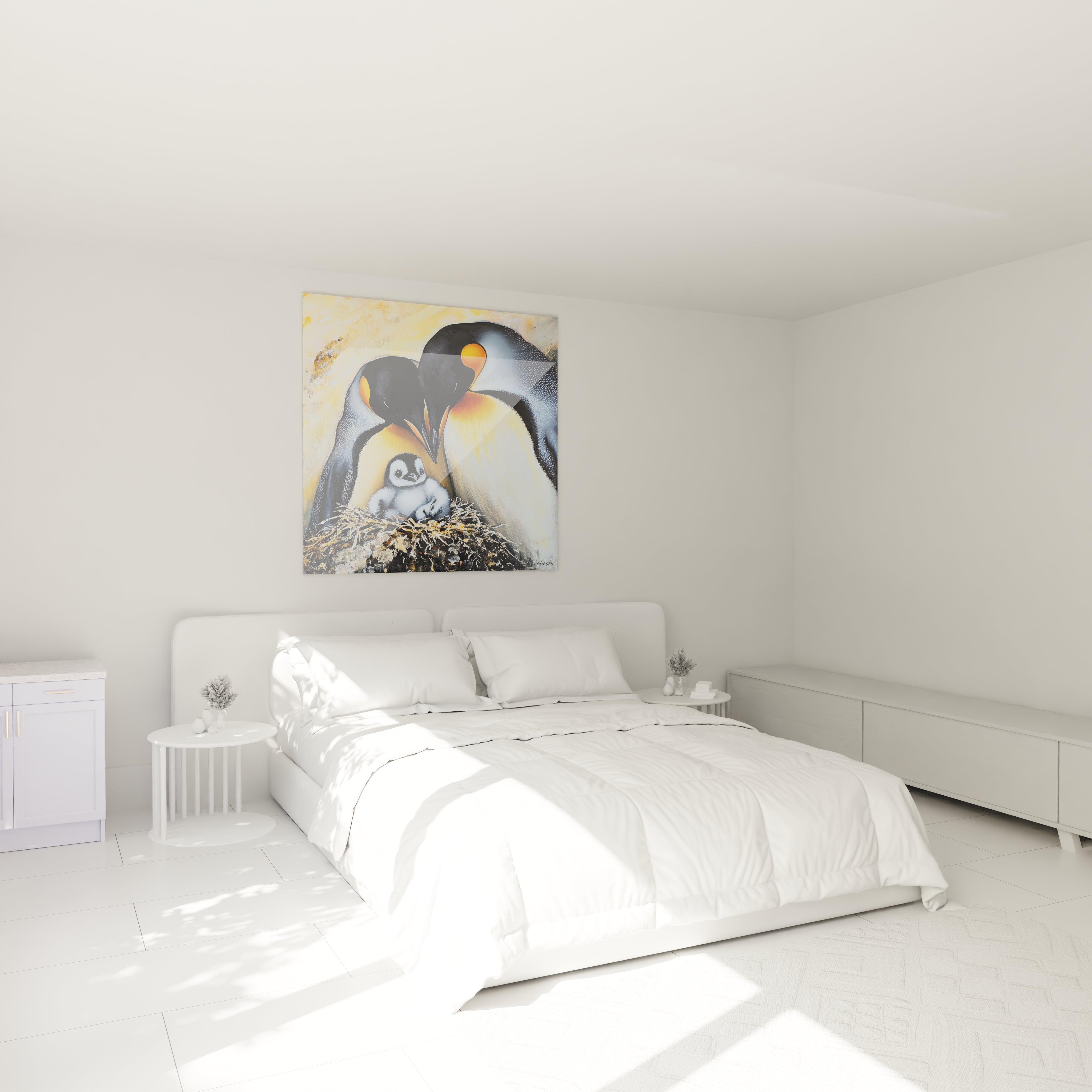 Tableau manchot Walensky décoratif avec manchots royaux et poussin pour chambre moderne