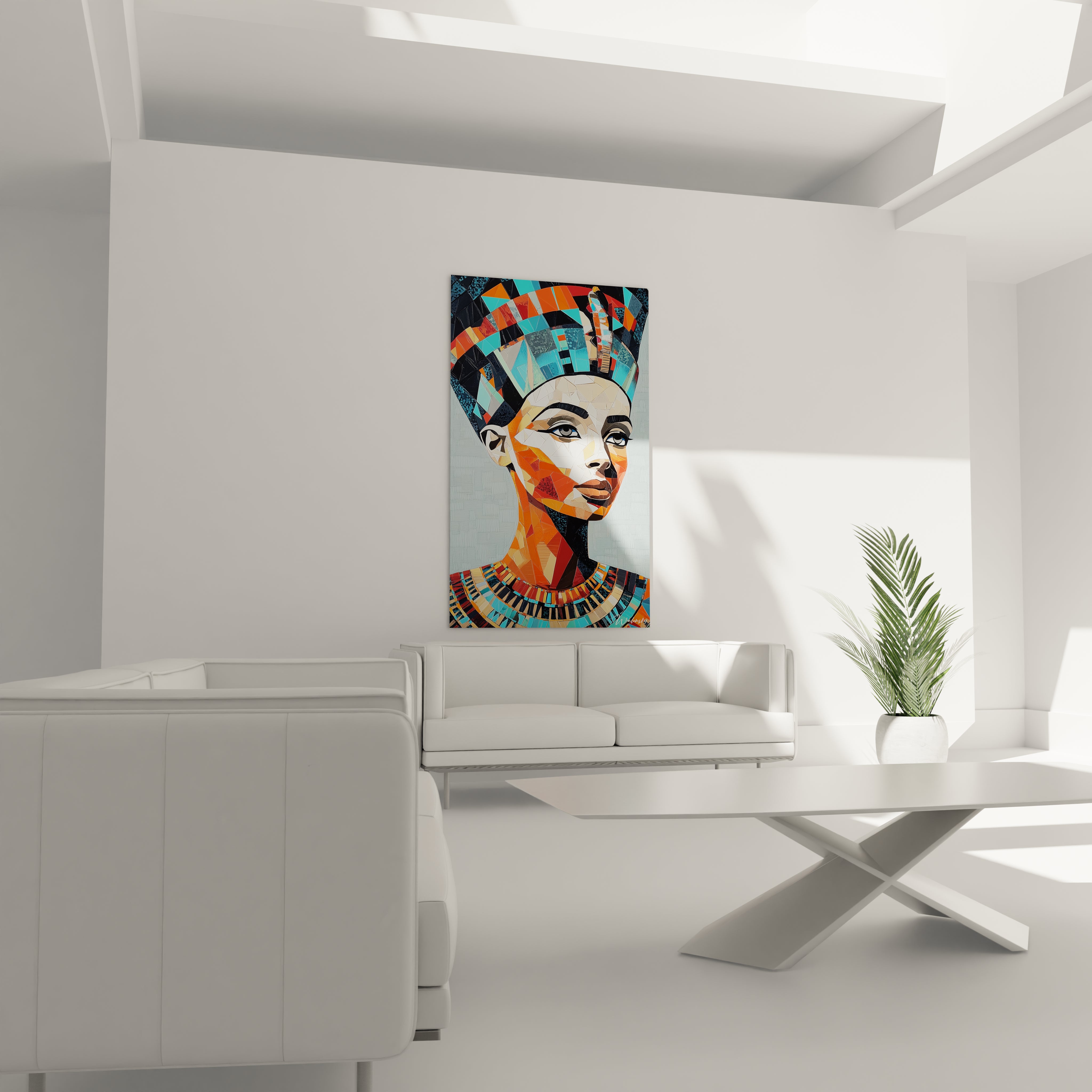 Tableau Egypte mural avec illustration de raton laveur noir blanc dans salon moderne Walensky