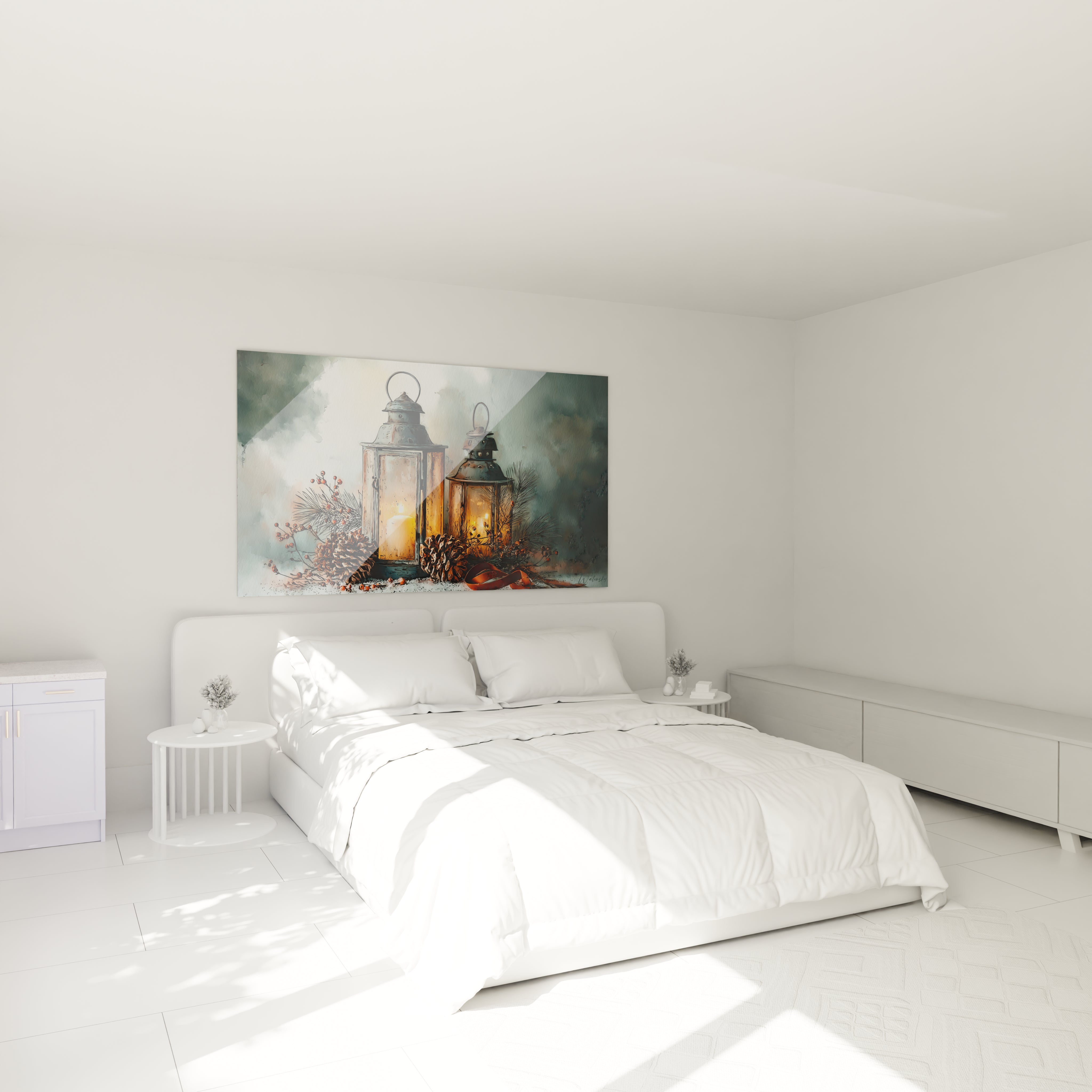 Tableau lanternes Noël de Walensky, décoratif pour une ambiance chaleureuse dans une chambre moderne