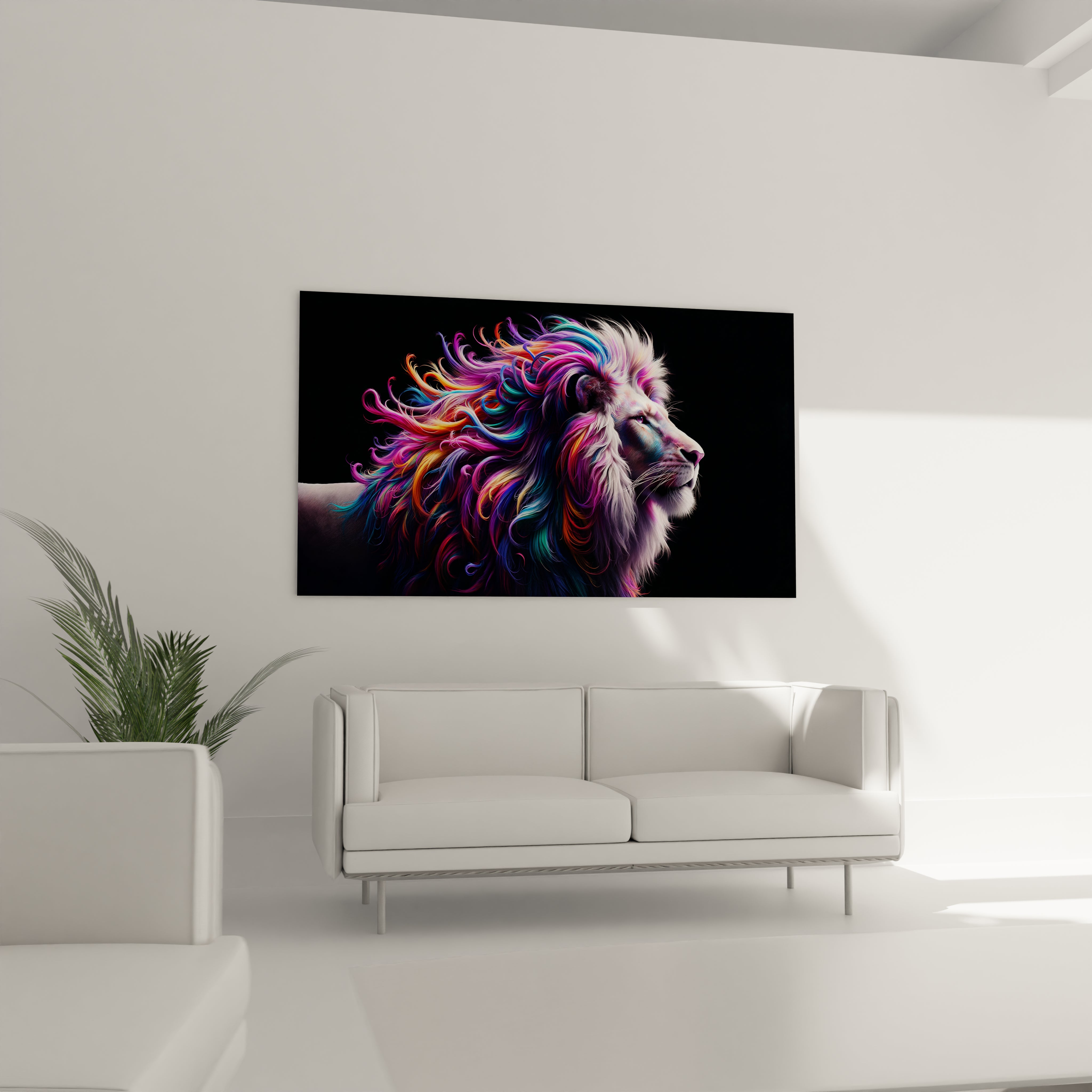 Cadre décoratif représentant un lion aux mille nuances, idéal pour une décoration audacieuse et moderne. Verre acrylique épaisseur 3mm.