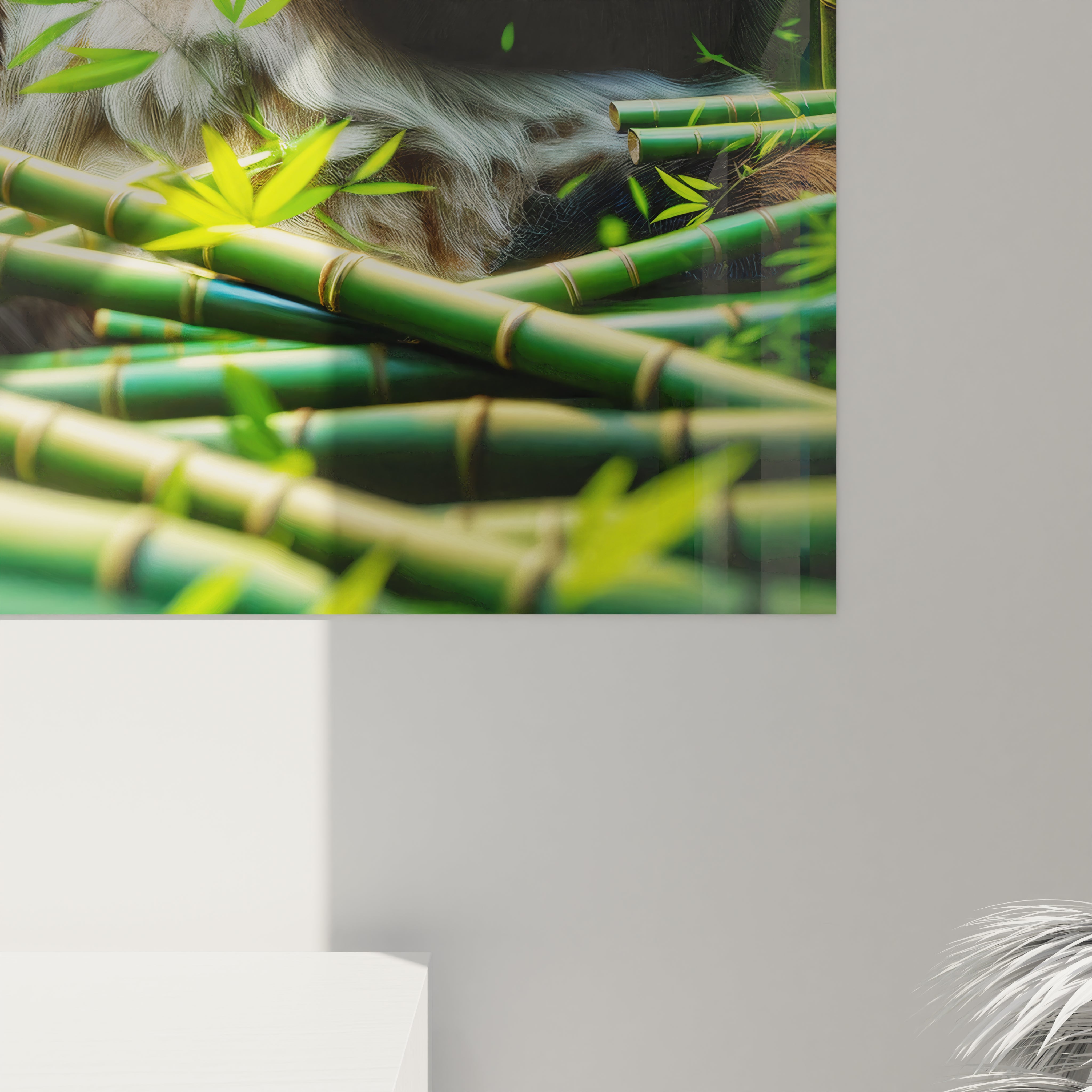 Cadre avec un panda paisible, entouré par la beauté et la fraîcheur d'une forêt de bambous, parfait pour une ambiance apaisante. Verre acrylique épaisseur 3mm.