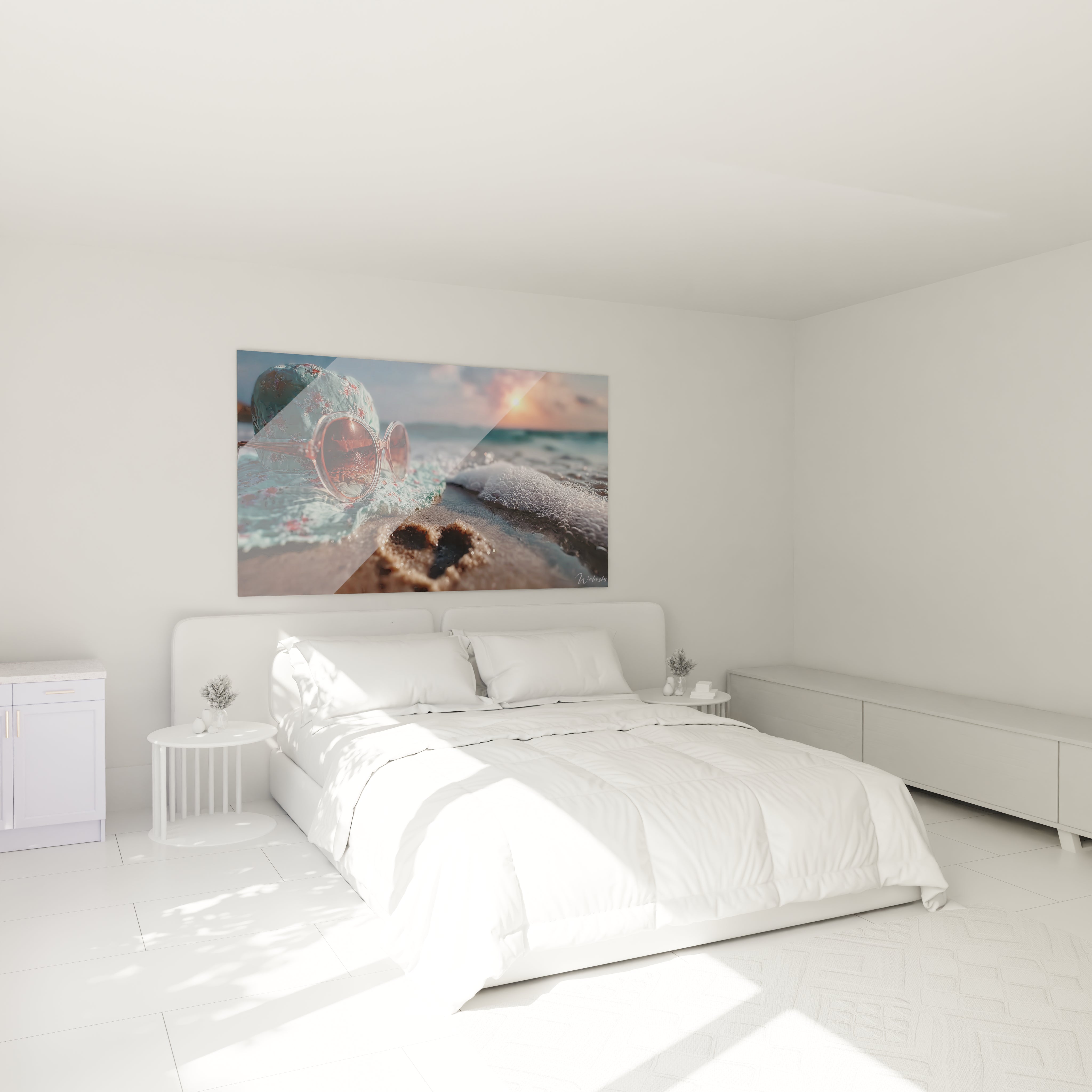 Walensky tableau mural lunettes de soleil peinture murale abstraite colorée au dessus d un lit blanc