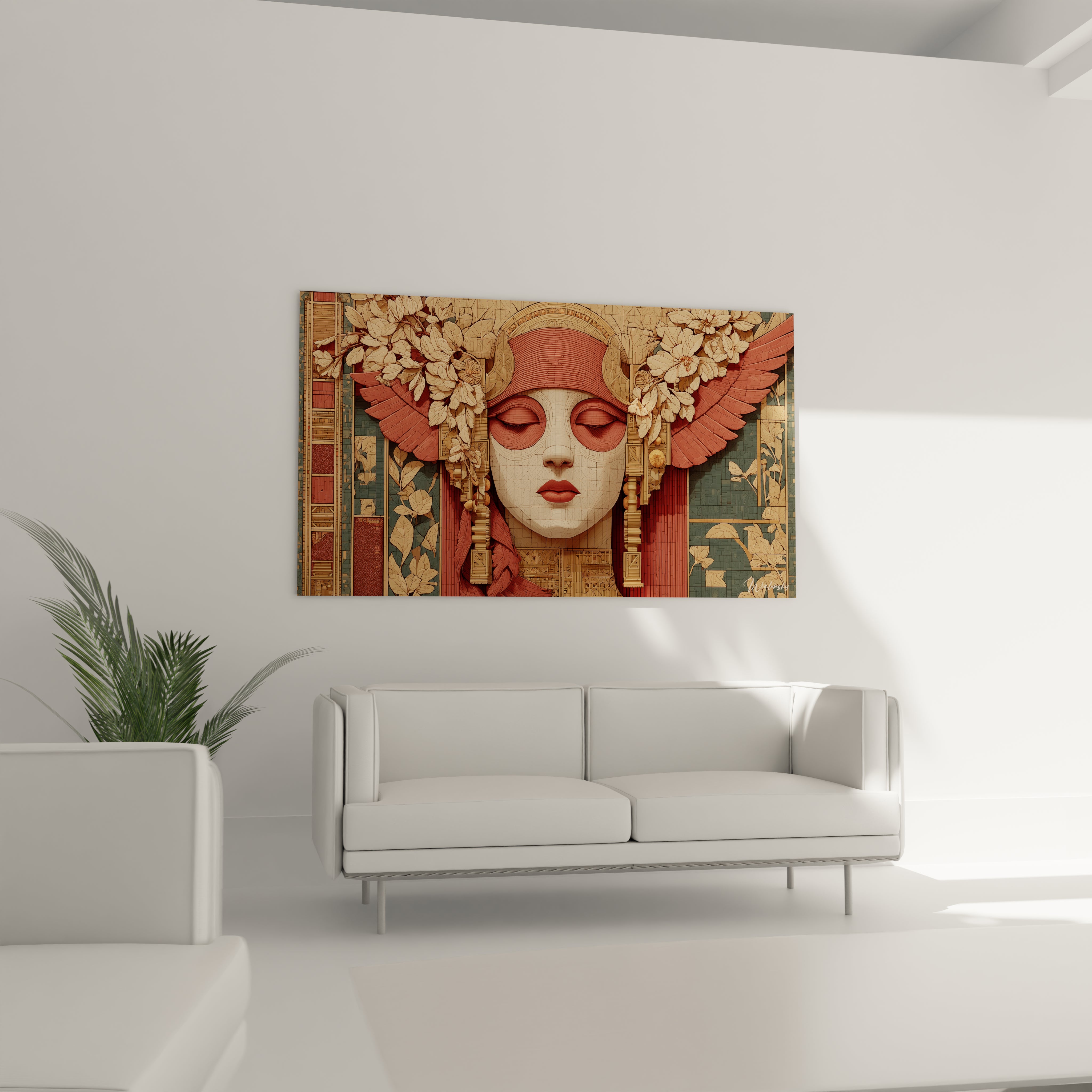 Tableau Walensky tableau art nouveau visage déesse doré et rouge portrait mural décoratif pour salon moderne