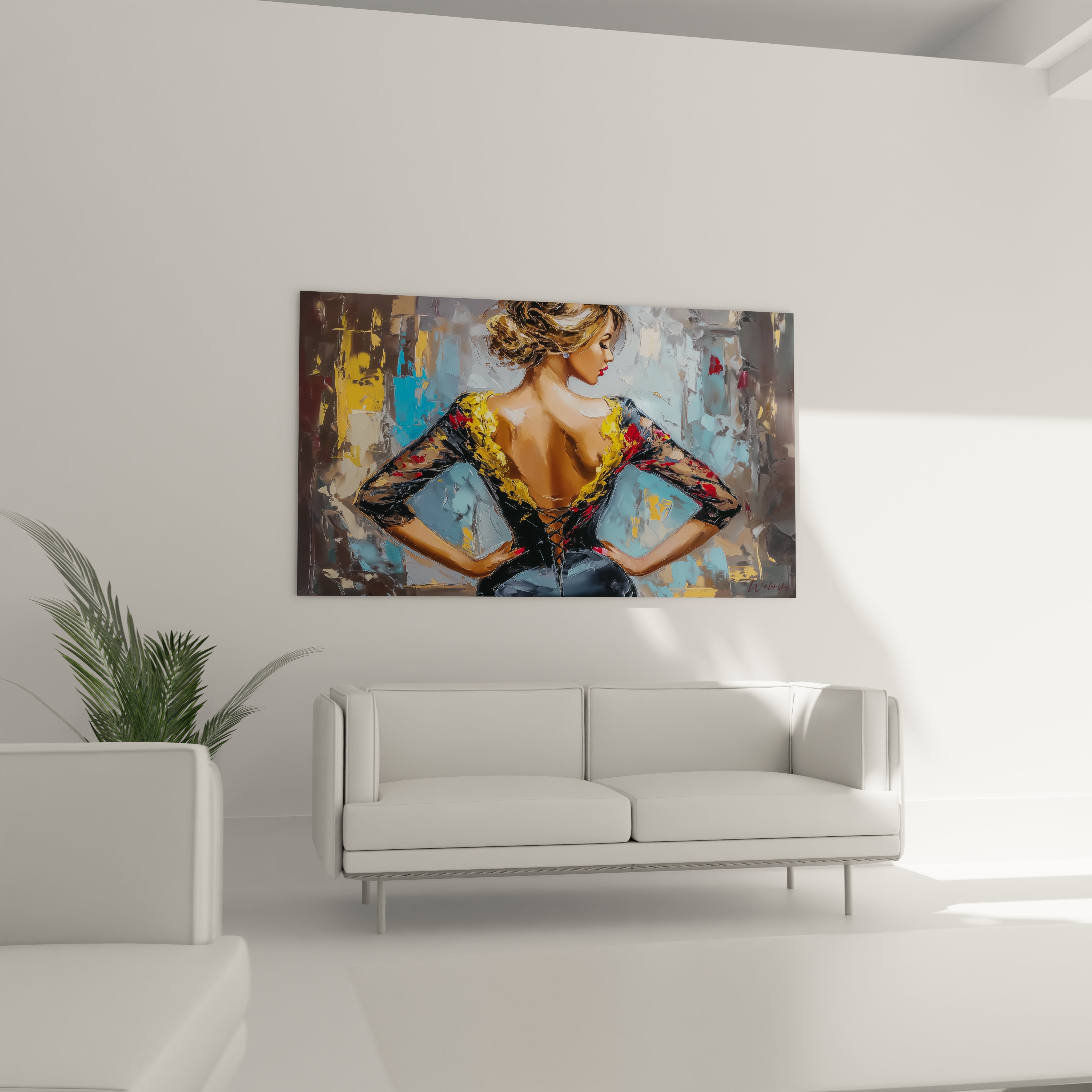 Tableau mural femme élégante de Walensky avec des couleurs vibrantes et une belle pose