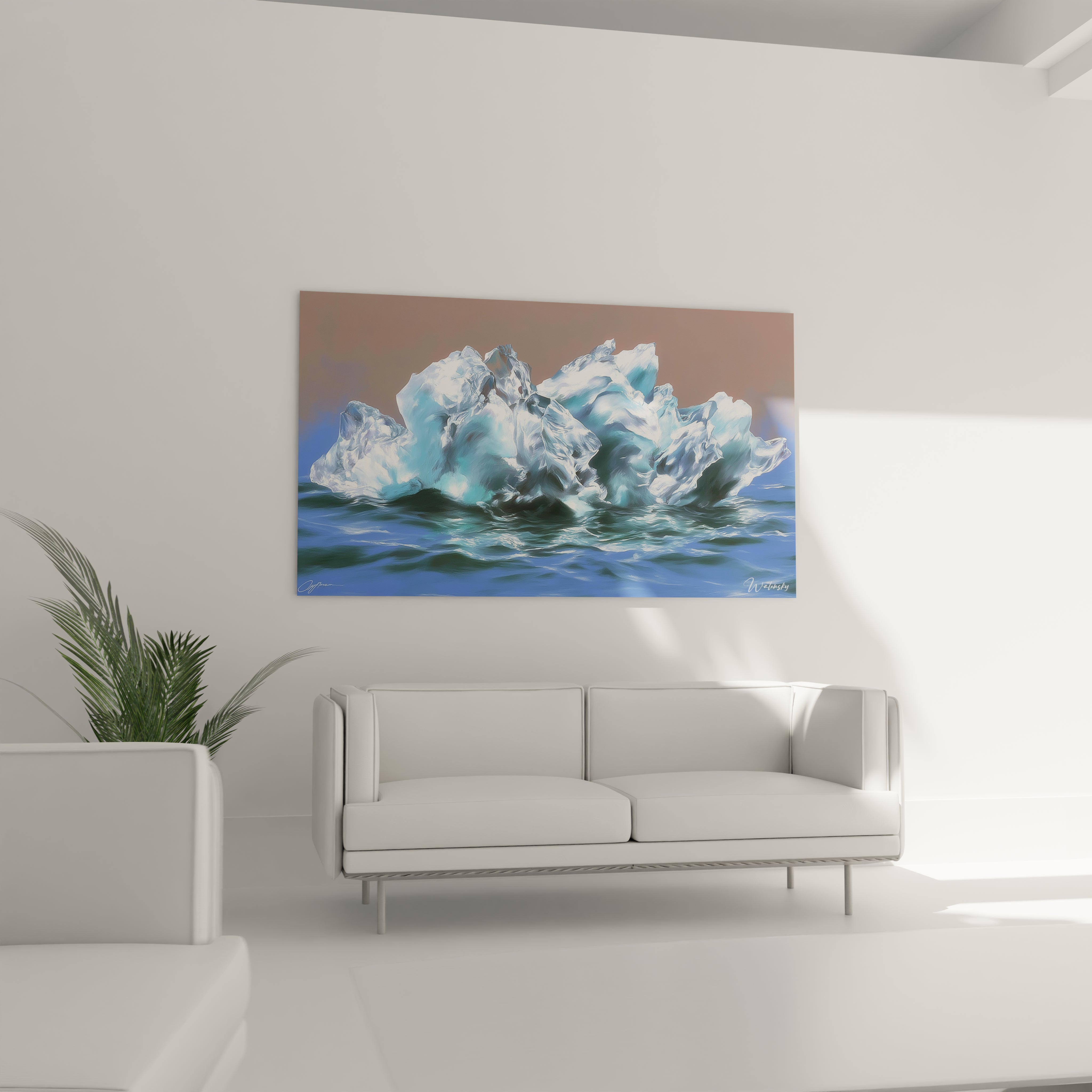 Walensky tableau mural montrant un iceberg lumineux sur mer tableau iceberg géant hyperréalisme parfait pour salon