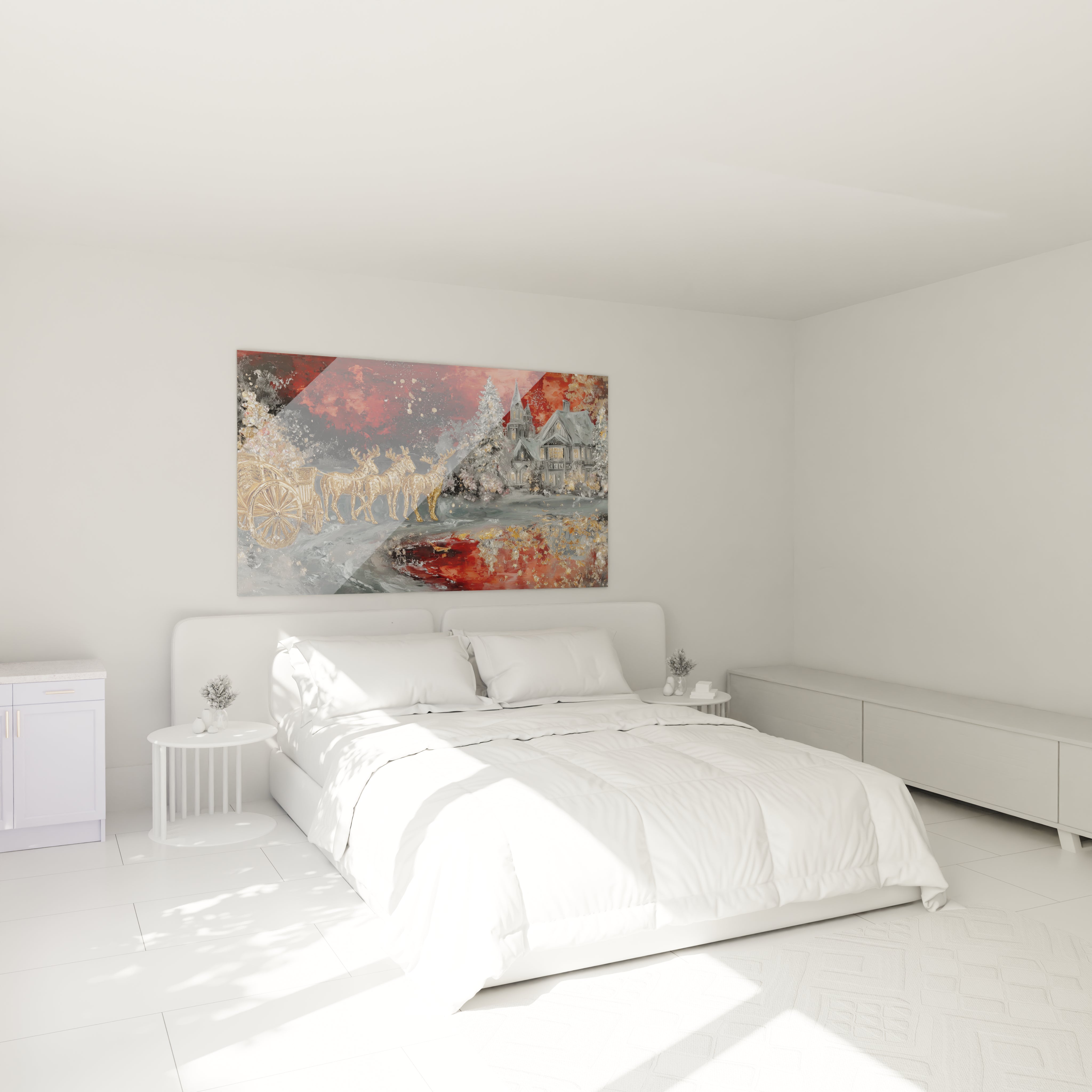 Tableau mural traîneau Noël velours blanc de Walensky pour une décoration festive élégante