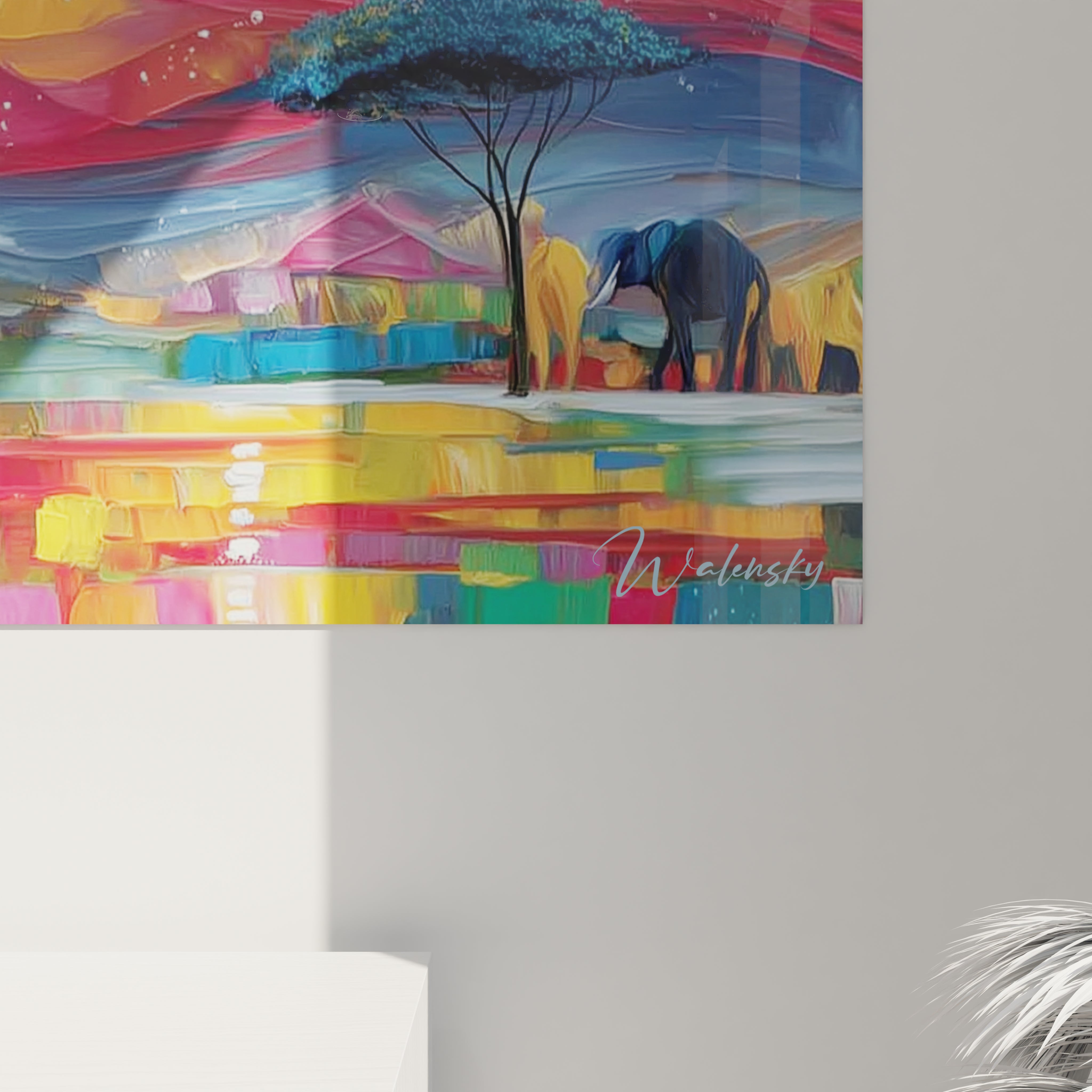 Tableau Éléphants Flammes du soir - édition paysage africain