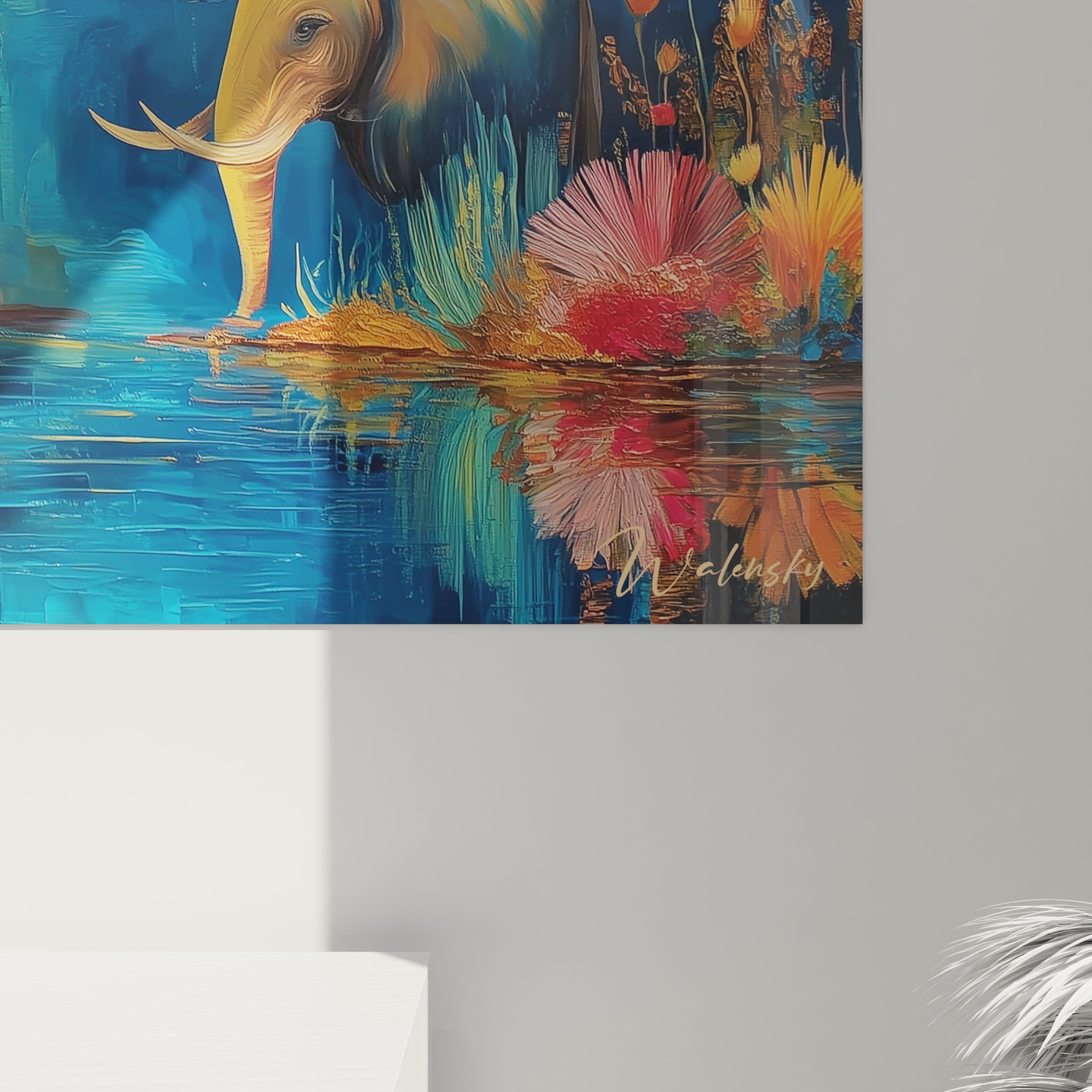 Tableau éléphant reflets du fleuve Zambèze - édition paysage africain