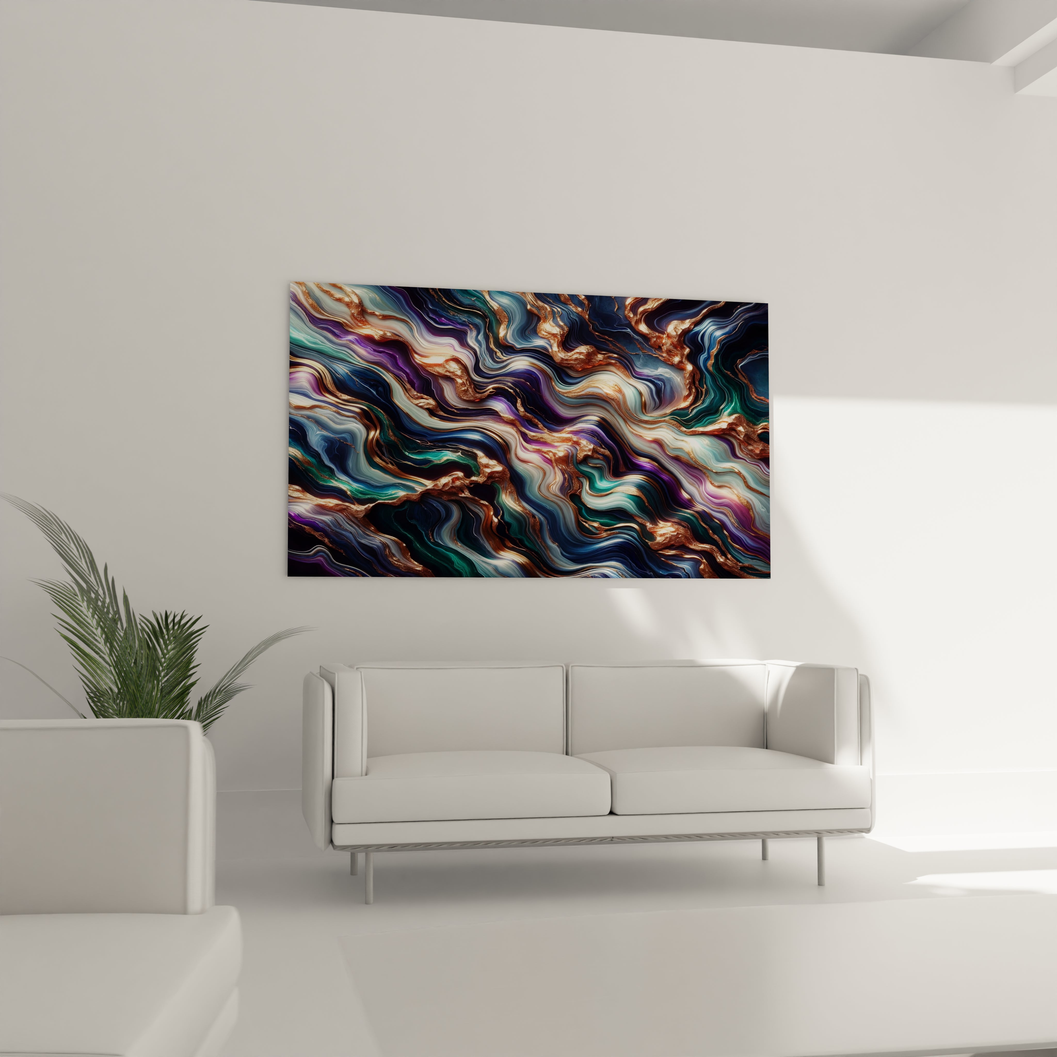 "Art mural en acrylique, composition minérale avec reflets luxueux et teintes naturelles."