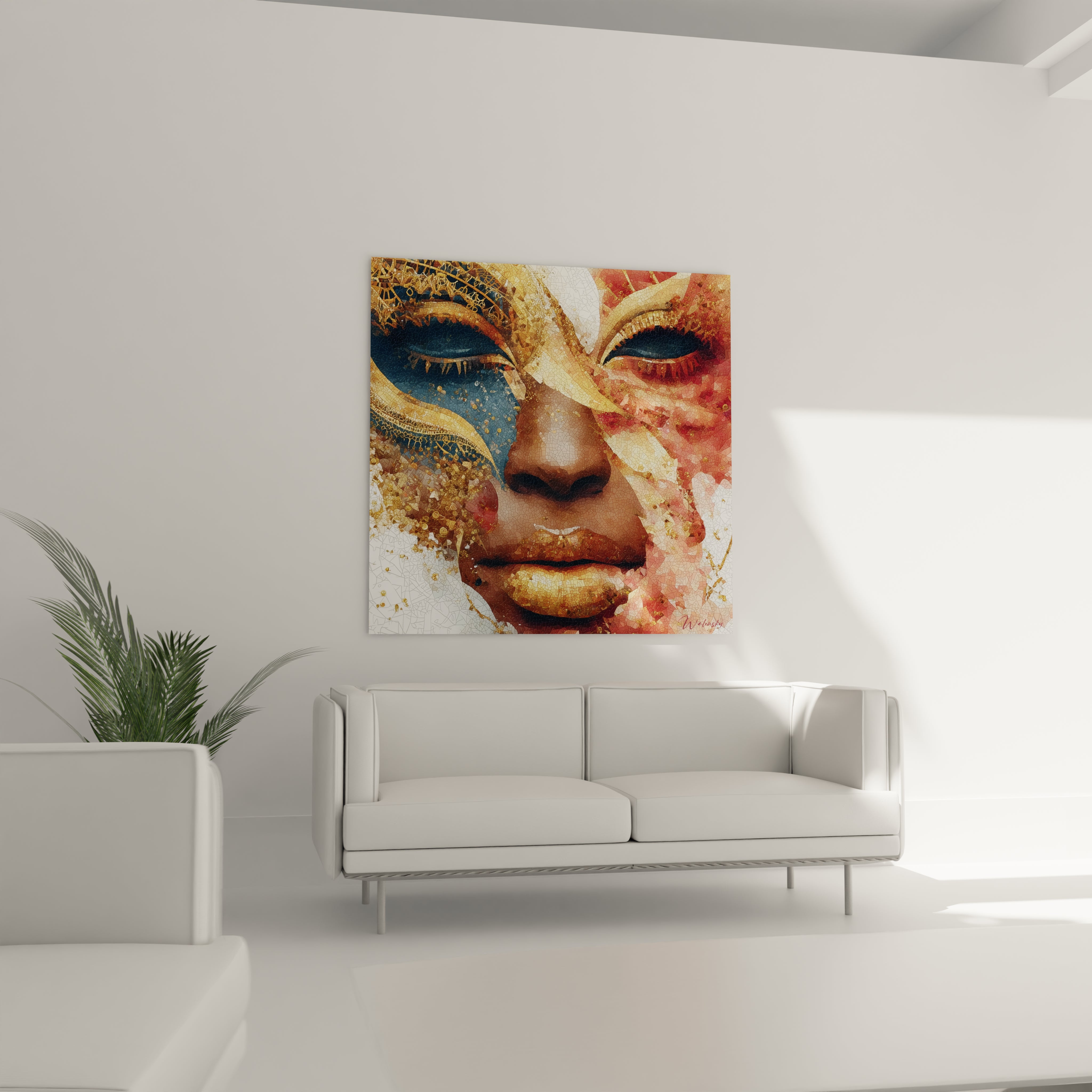 Tableau visage mosaïque lignée noble - édition masque africain