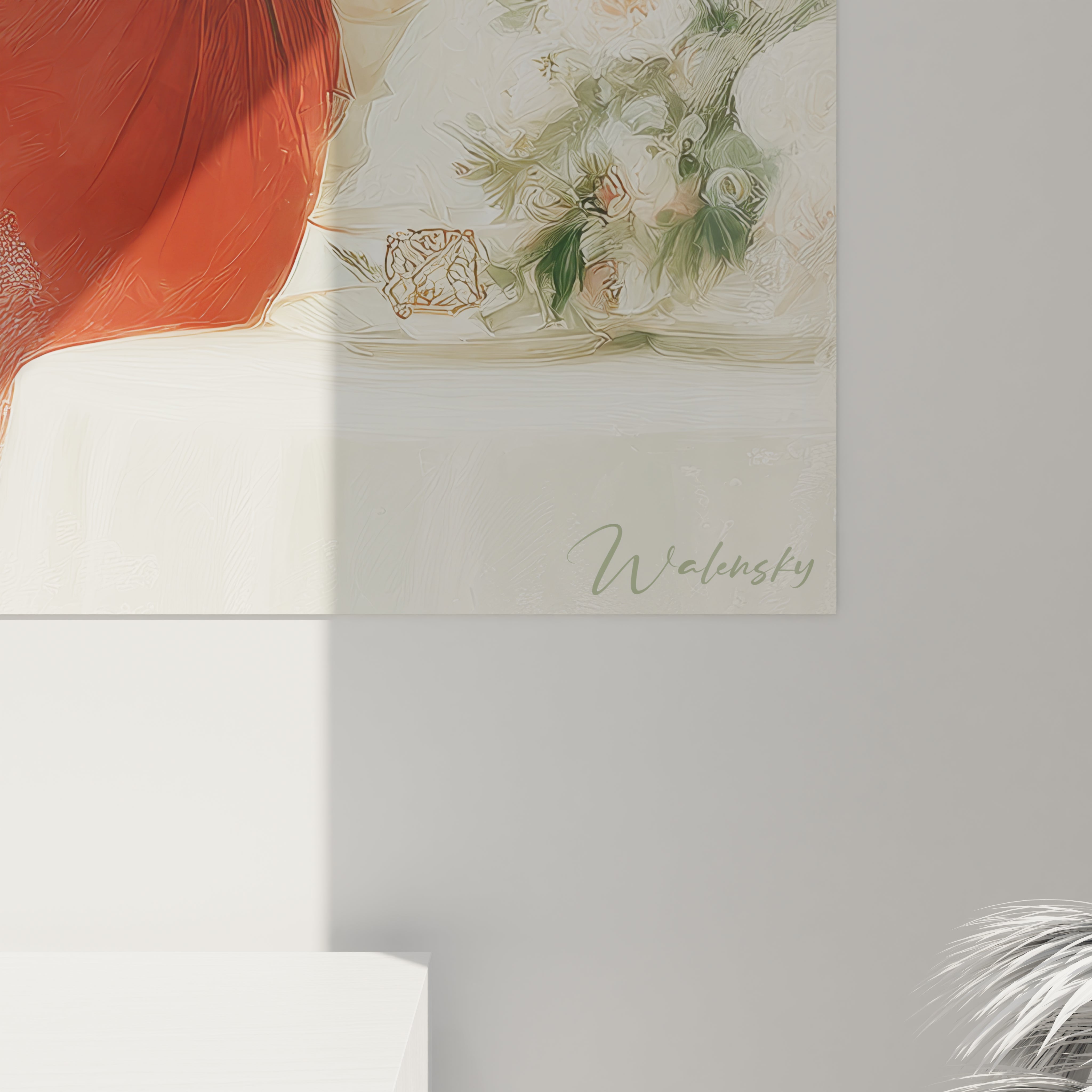 Tableau femme élégante vintage de Walensky avec des fleurs en arrière-plan