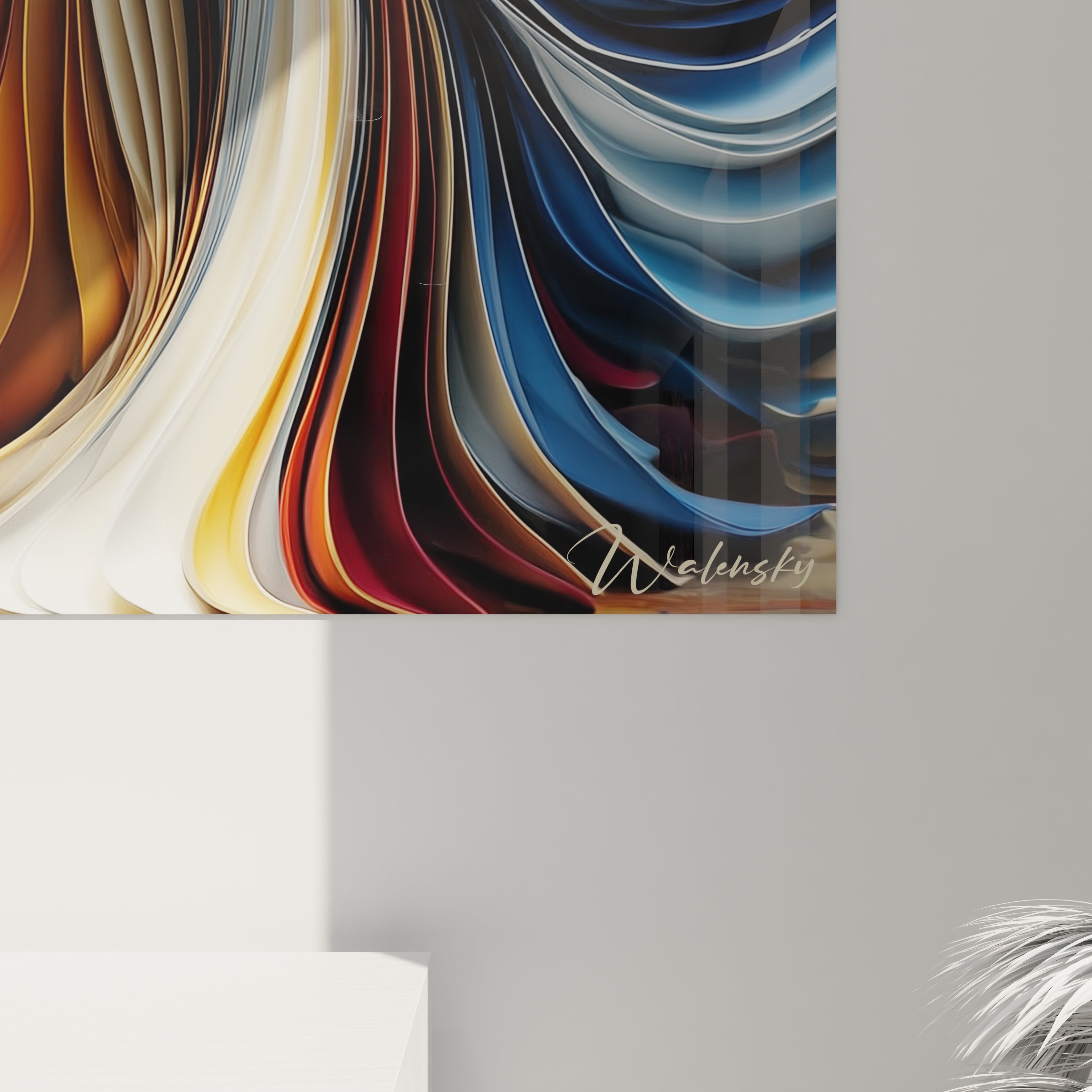 Tableau mural femme fluide luxe de Walensky avec des couleurs vibrantes et des textures élégantes