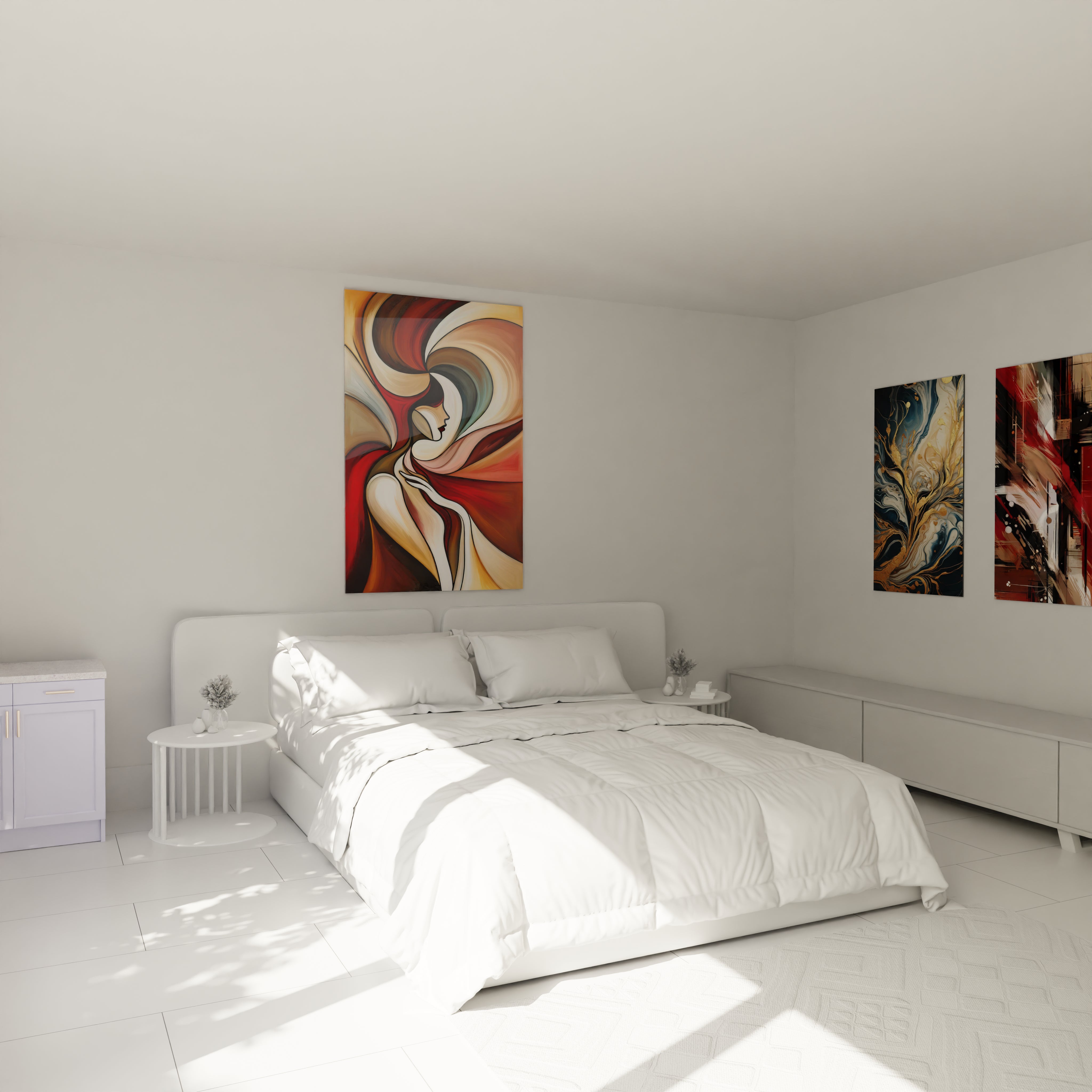 apportez une touche de serenite et de chaleur a votre chambre avec ce tableau cubisme abstrait au-dessus du lit, fusion de courbes douces et de couleurs enveloppantes

