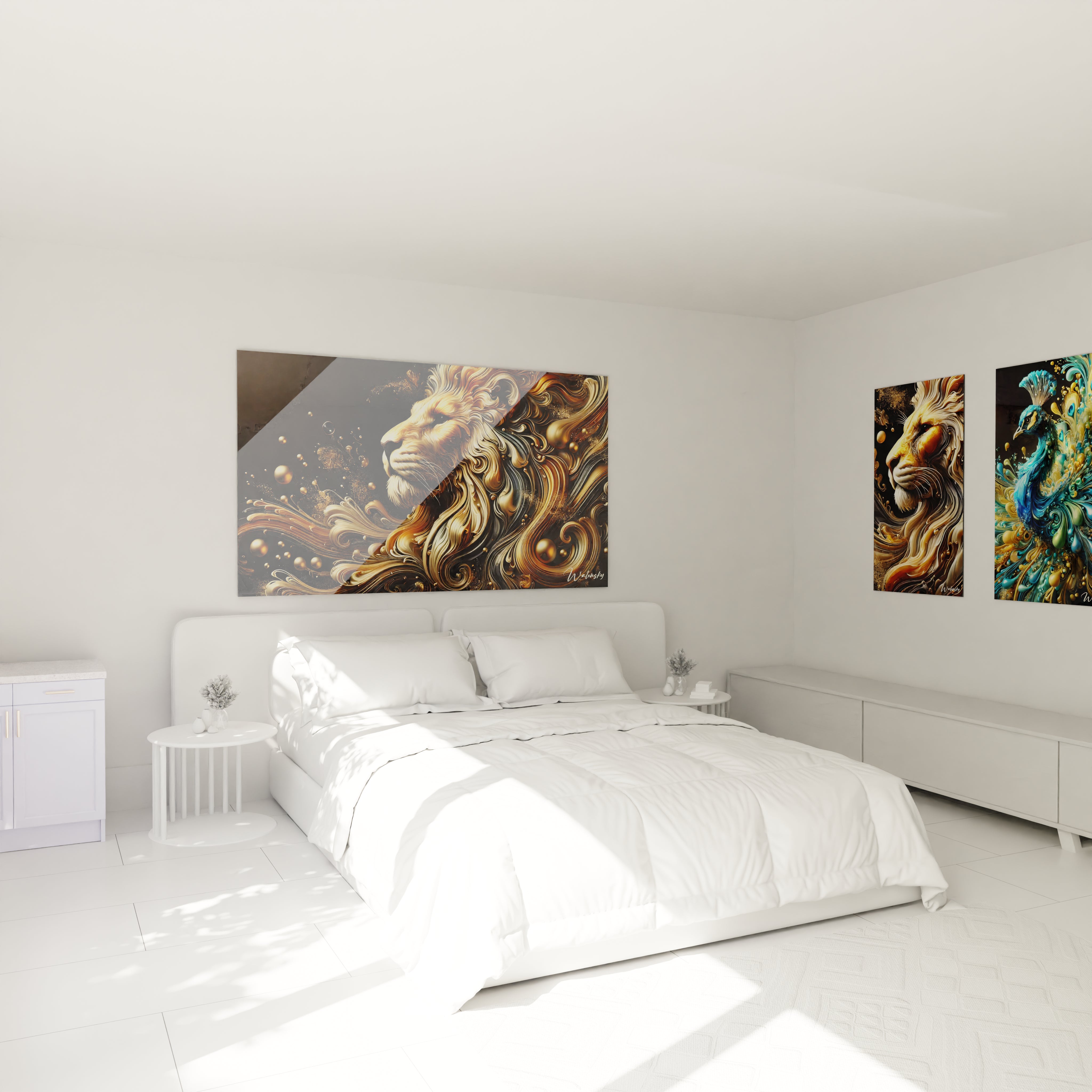 Tableau Essence Sauvage en verre acrylique au-dessus d'un lit dans une chambre - Décoration murale imposante et élégante - Art mural naturel pour chambre - Ambiance relaxante avec tableau de grande taille - Décoration intérieure de haute qualité pour chambre à coucher