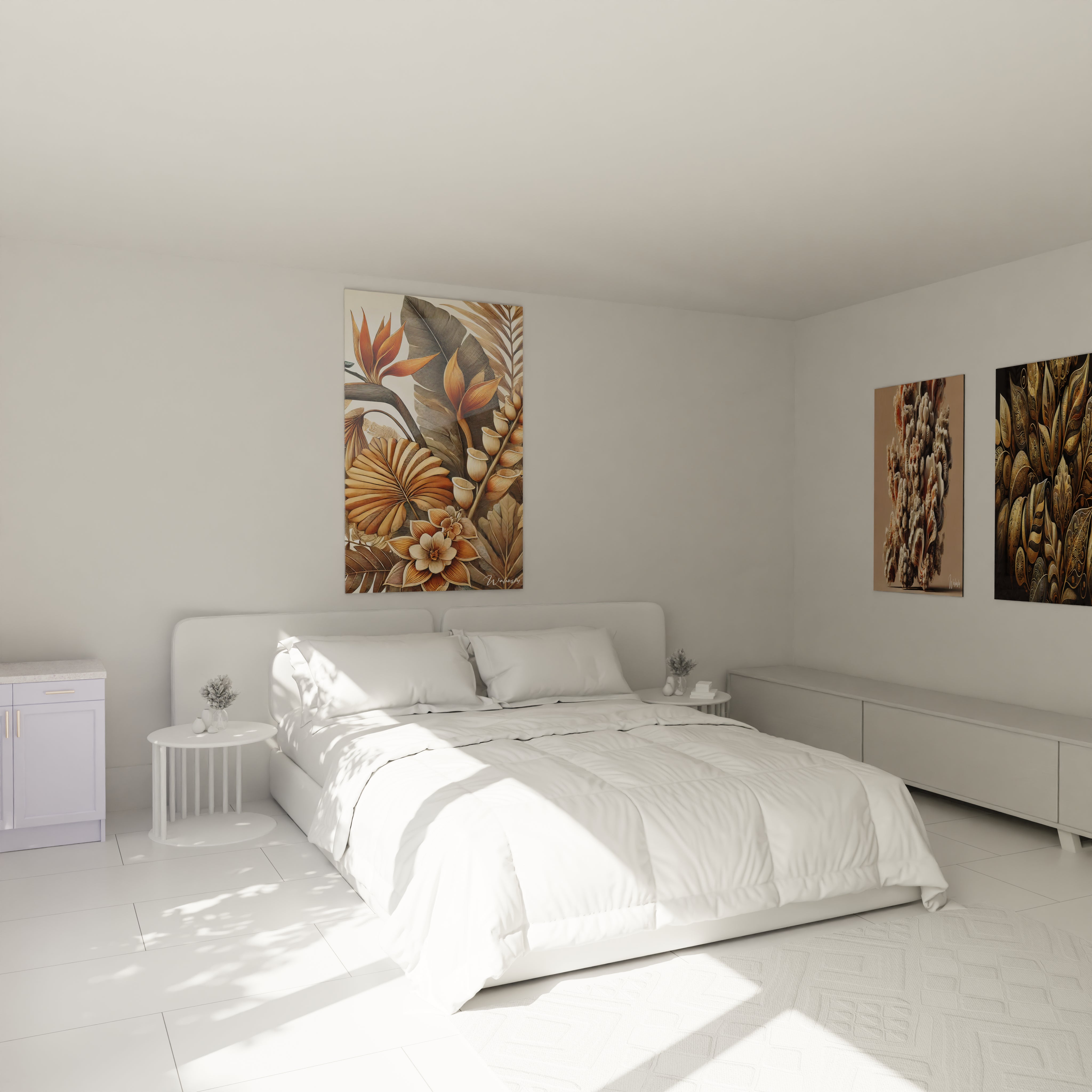 Tableau Nature en verre acrylique au-dessus d'un lit dans une chambre - Décoration murale imposante et apaisante - Art mural naturel pour chambre - Ambiance sereine avec tableau de grande taille - Décoration intérieure de haute qualité pour chambre à coucher