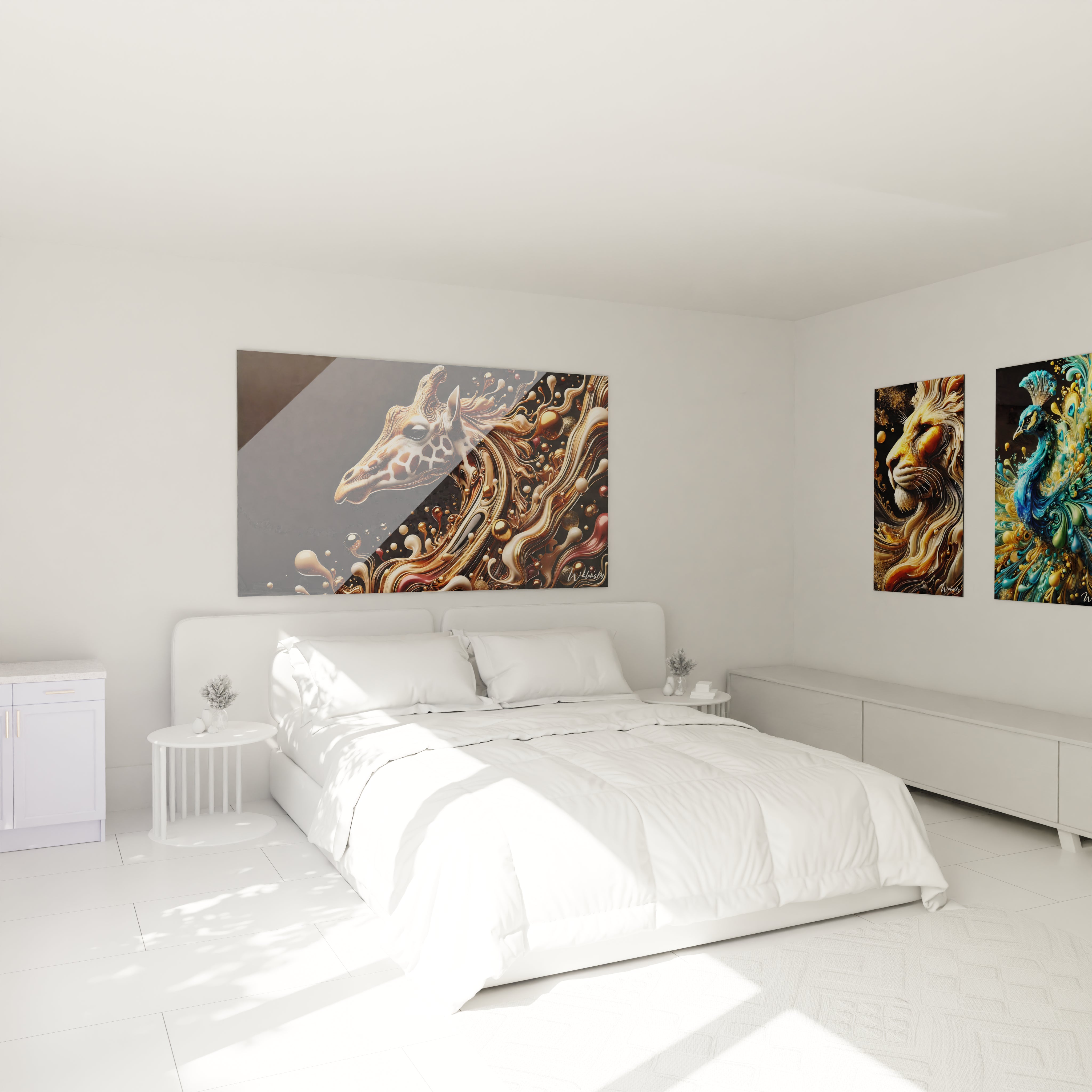 Tableau Essence Sauvage en verre acrylique au-dessus d'un lit dans une chambre - Décoration murale imposante et élégante - Art mural naturel pour chambre - Ambiance relaxante avec tableau de grande taille - Décoration intérieure de haute qualité pour chambre à coucher