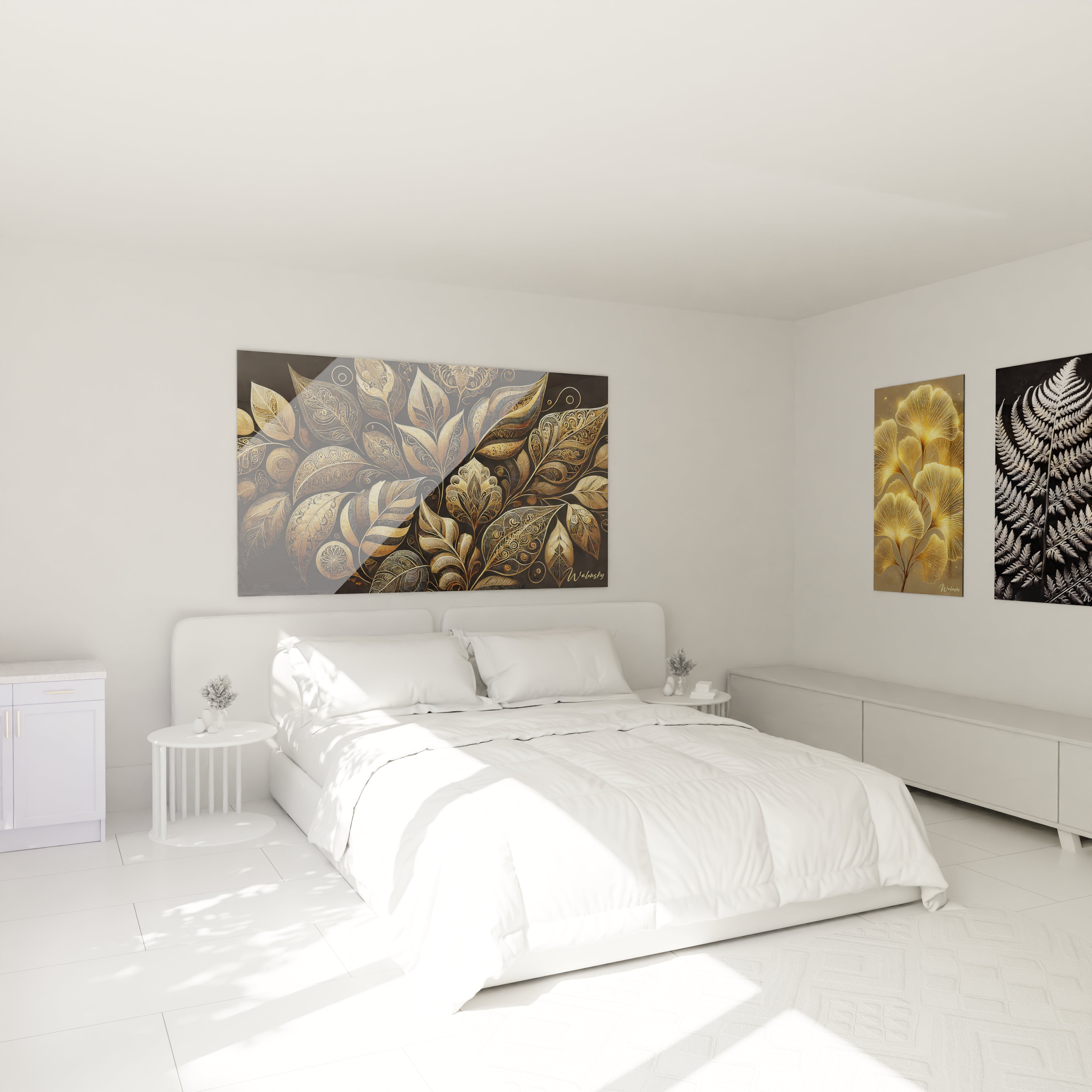 Tableau Nature en verre acrylique au-dessus d'un lit dans une chambre - Décoration murale imposante et apaisante - Art mural naturel pour chambre - Ambiance sereine avec tableau de grande taille - Décoration intérieure de haute qualité pour chambre à coucher