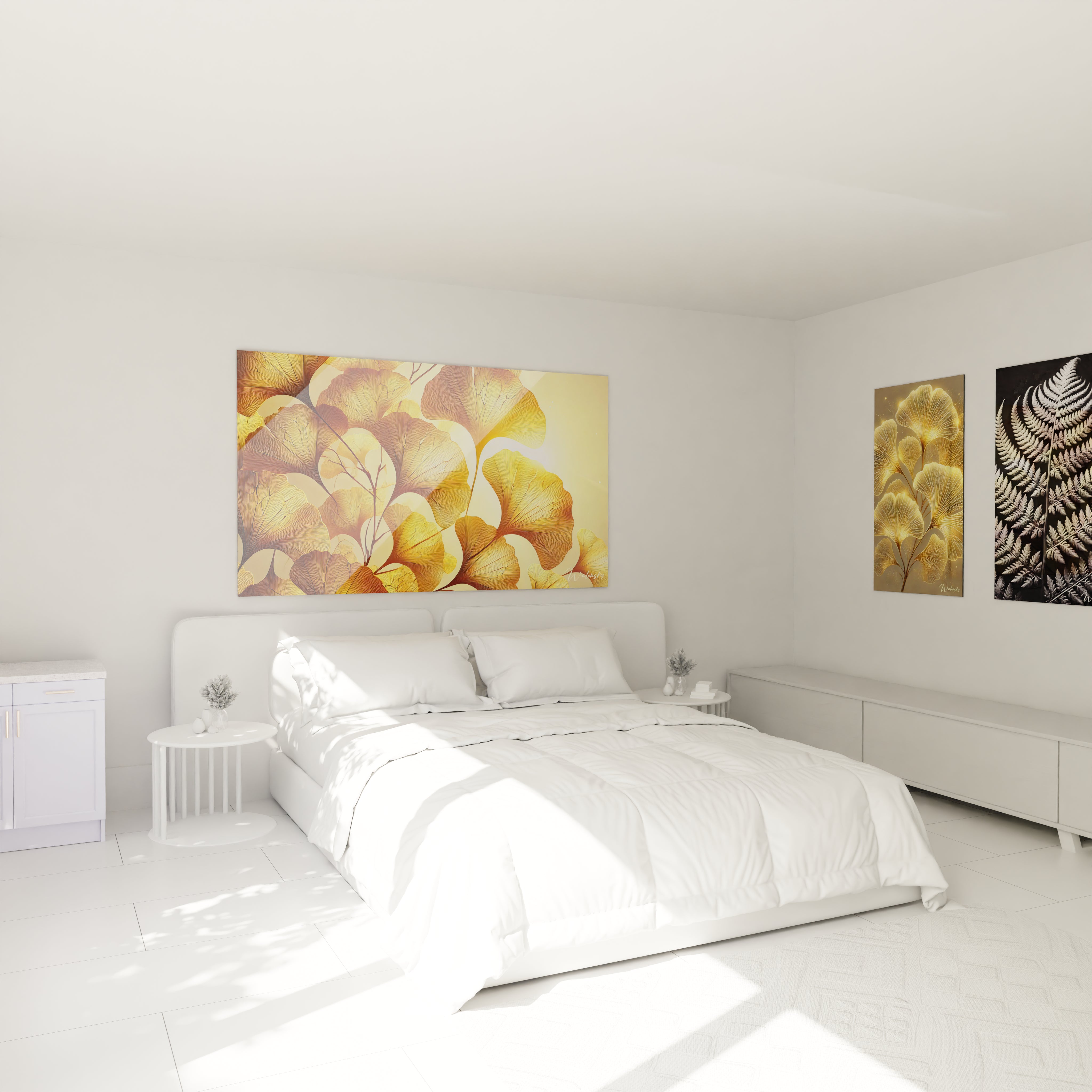 Tableau Nature en verre acrylique au-dessus d'un lit dans une chambre - Décoration murale imposante et apaisante - Art mural naturel pour chambre - Ambiance sereine avec tableau de grande taille - Décoration intérieure de haute qualité pour chambre à coucher