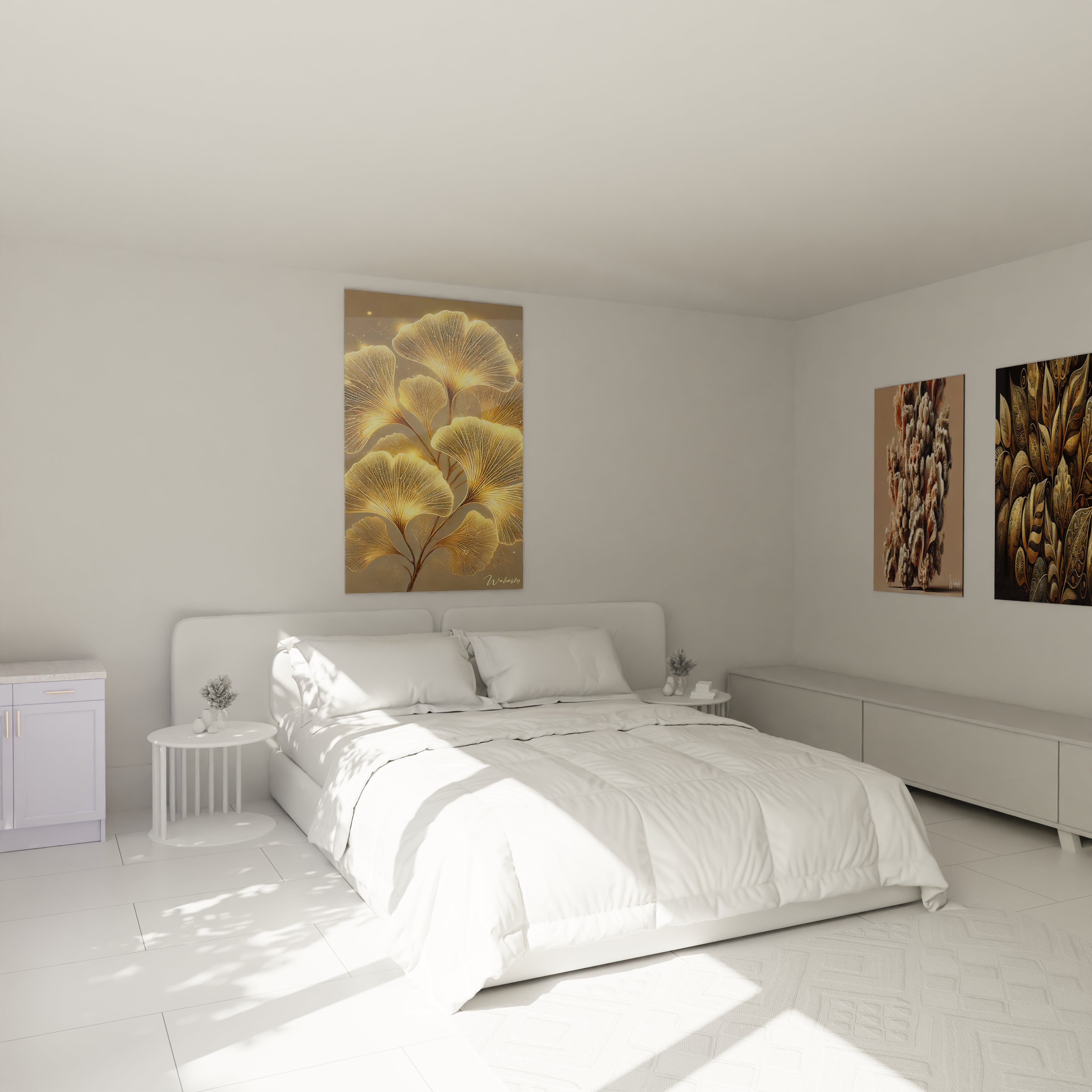 Tableau Nature en verre acrylique au-dessus d'un lit dans une chambre - Décoration murale imposante et apaisante - Art mural naturel pour chambre - Ambiance sereine avec tableau de grande taille - Décoration intérieure de haute qualité pour chambre à coucher