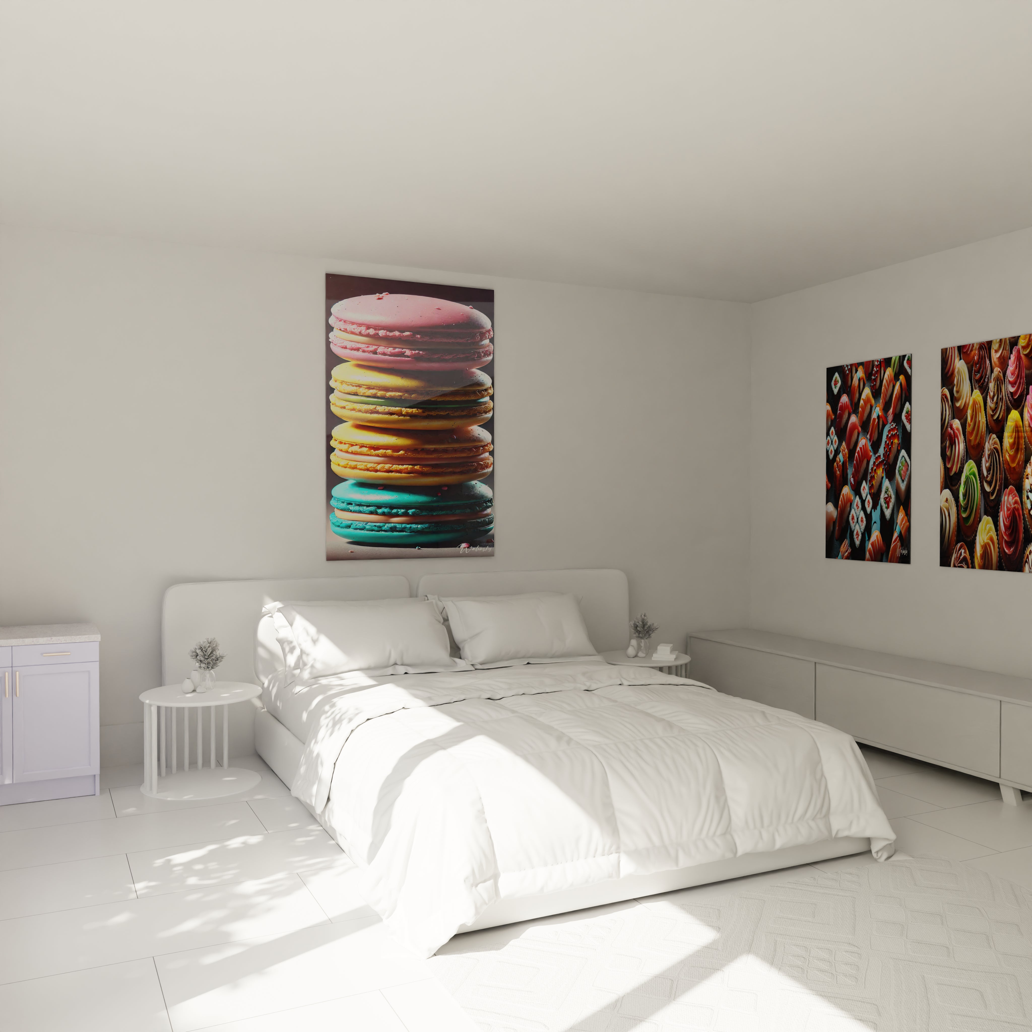 Tableau cuisine en verre acrylique au-dessus d'un lit dans une chambre - Décoration murale géante et élégante - Art mural moderne pour chambre - Ambiance sophistiquée avec tableau de grande taille - Décoration intérieure de qualité pour chambre à coucher