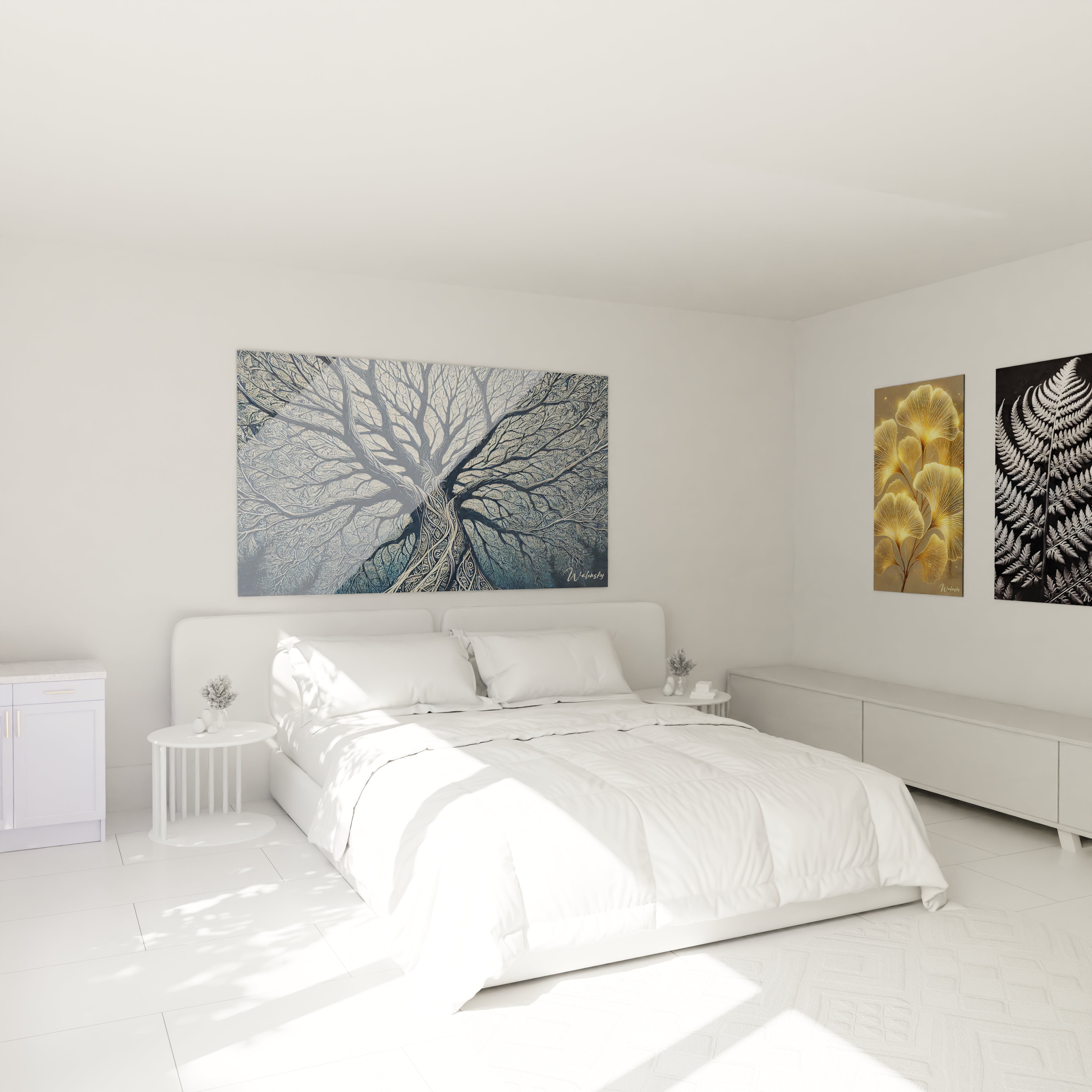 Tableau Nature en verre acrylique au-dessus d'un lit dans une chambre - Décoration murale imposante et apaisante - Art mural naturel pour chambre - Ambiance sereine avec tableau de grande taille - Décoration intérieure de haute qualité pour chambre à coucher