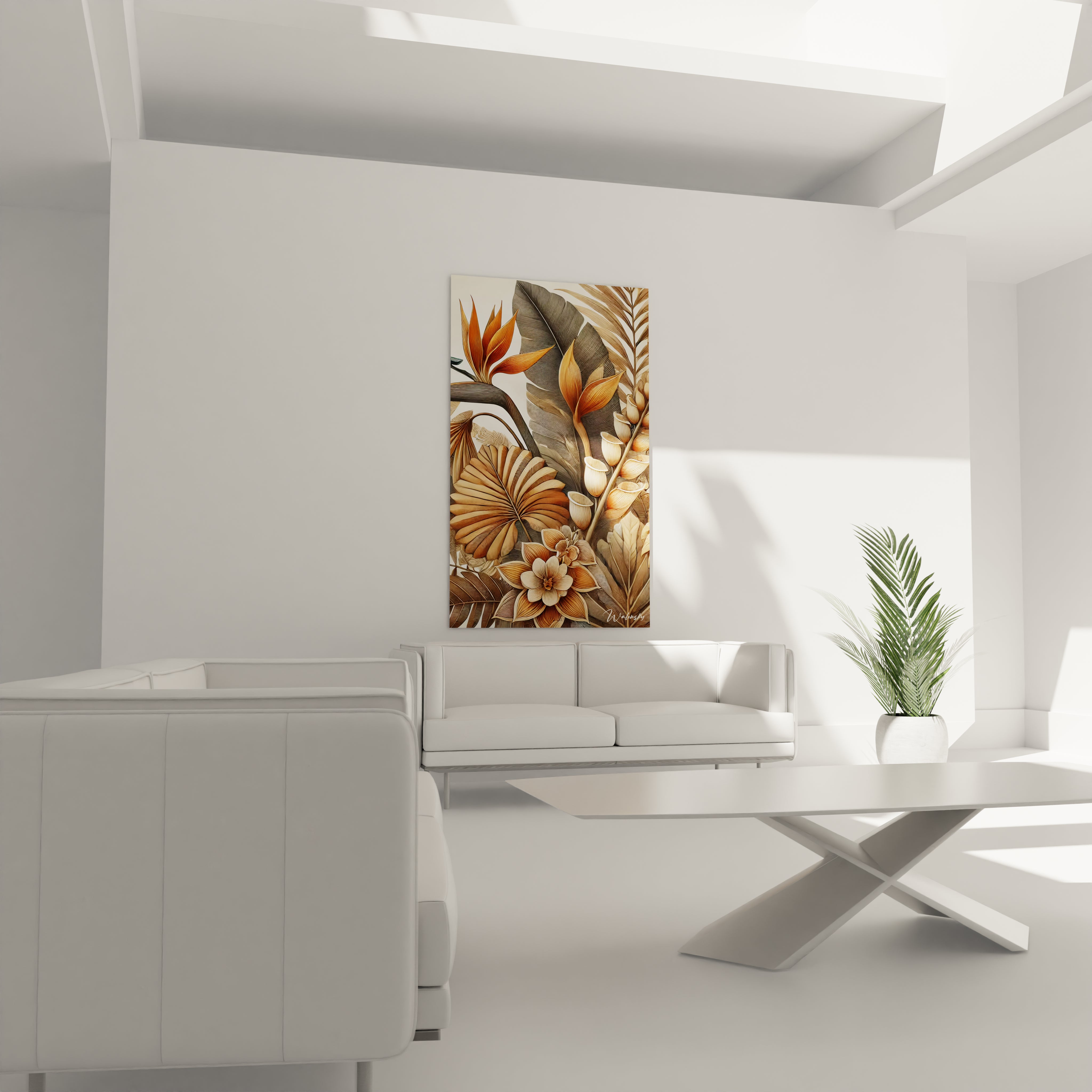 Tableau Nature en verre acrylique au-dessus d'un canapé dans un salon - Art mural impressionnant et contemporain - Décoration intérieure inspirée par la nature pour salon - Tableau de grande taille et impression haute définition - Élément décoratif raffiné pour salon moderne