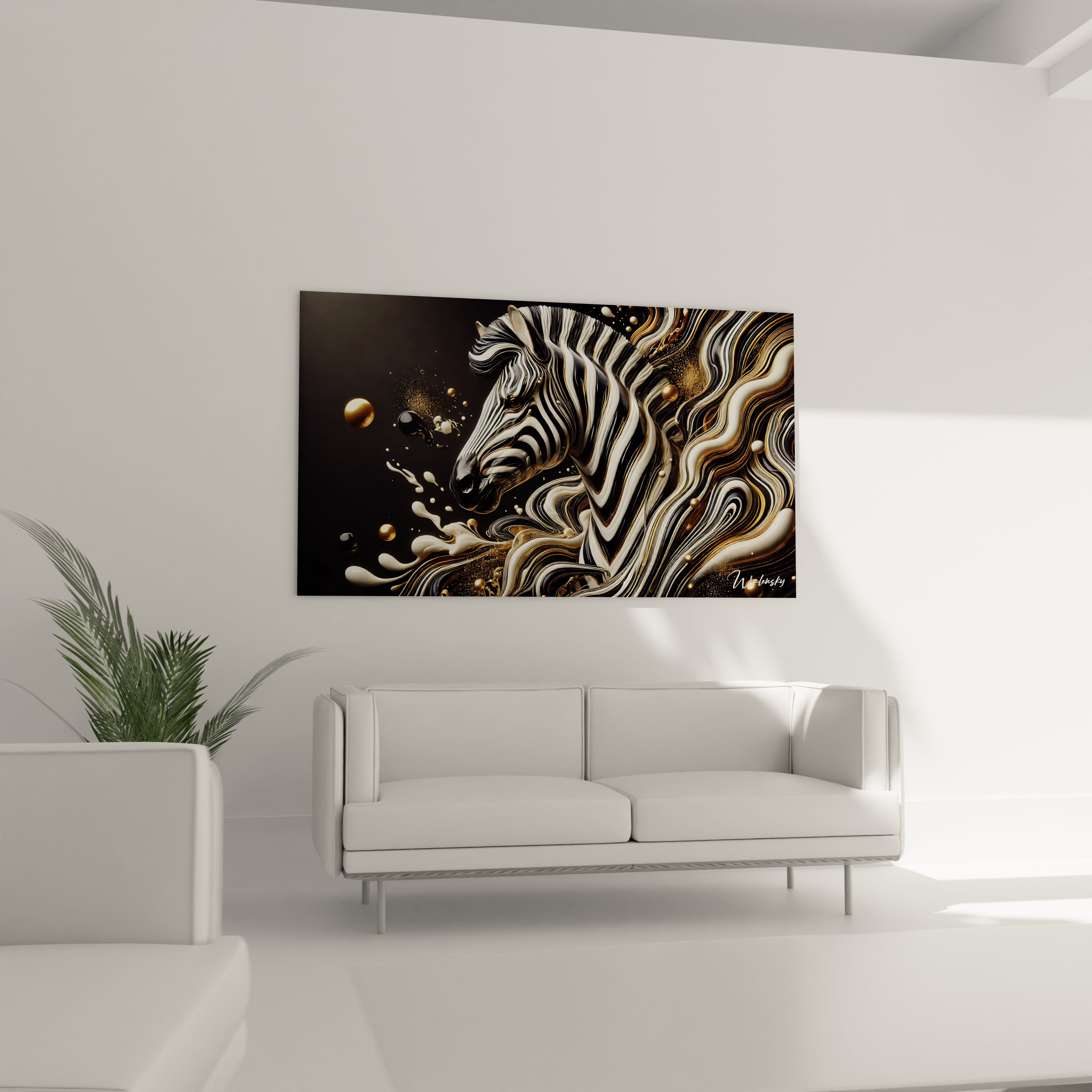 Tableau Essence Sauvage en verre acrylique au-dessus d'un canapé dans un salon - Art mural impressionnant et contemporain - Décoration intérieure inspirée par la nature pour salon - Tableau de grande taille et impression haute résolution - Élément décoratif raffiné pour salon moderne