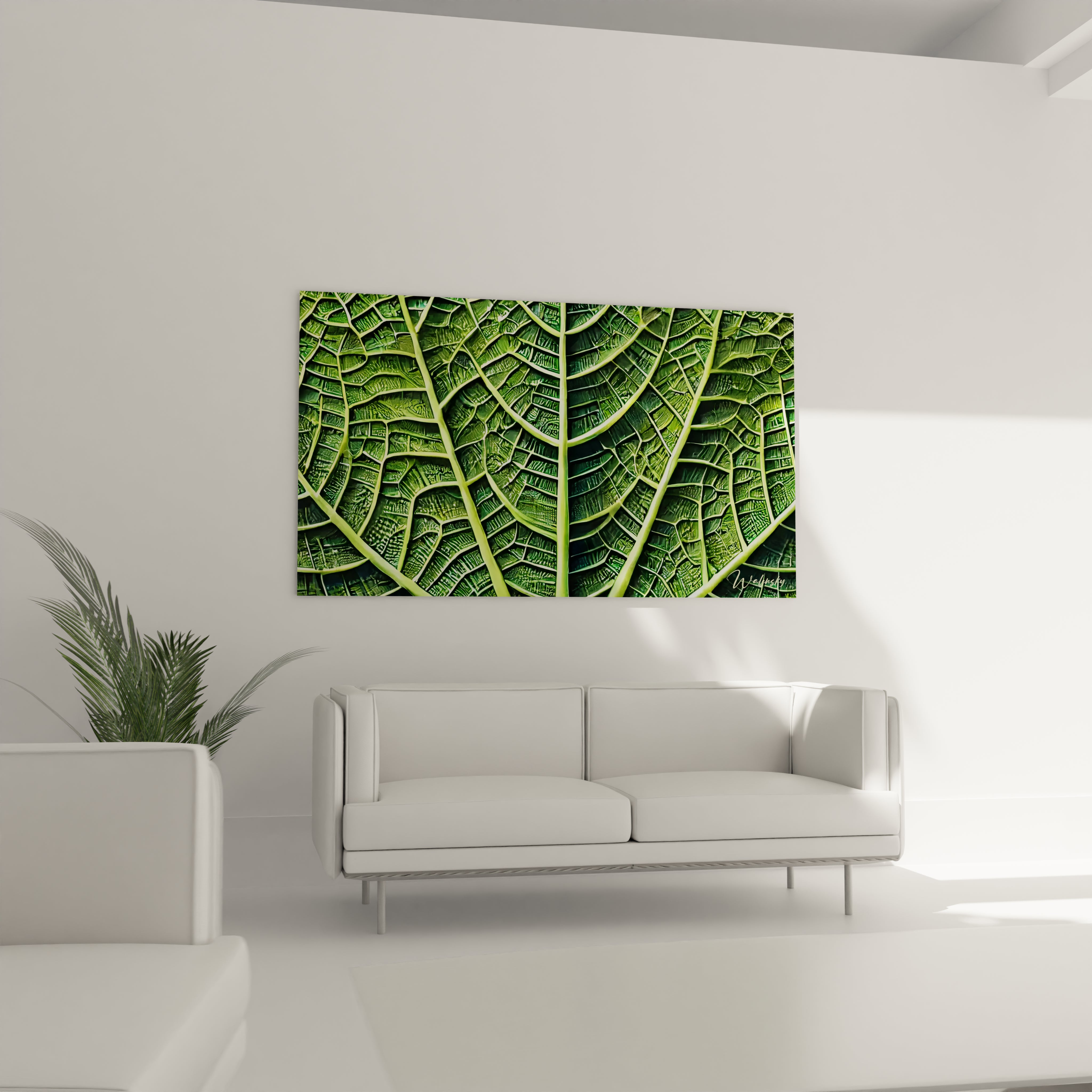 Tableau Nature en verre acrylique au-dessus d'un canapé dans un salon - Art mural impressionnant et contemporain - Décoration intérieure inspirée par la nature pour salon - Tableau de grande taille et impression haute définition - Élément décoratif raffiné pour salon moderne