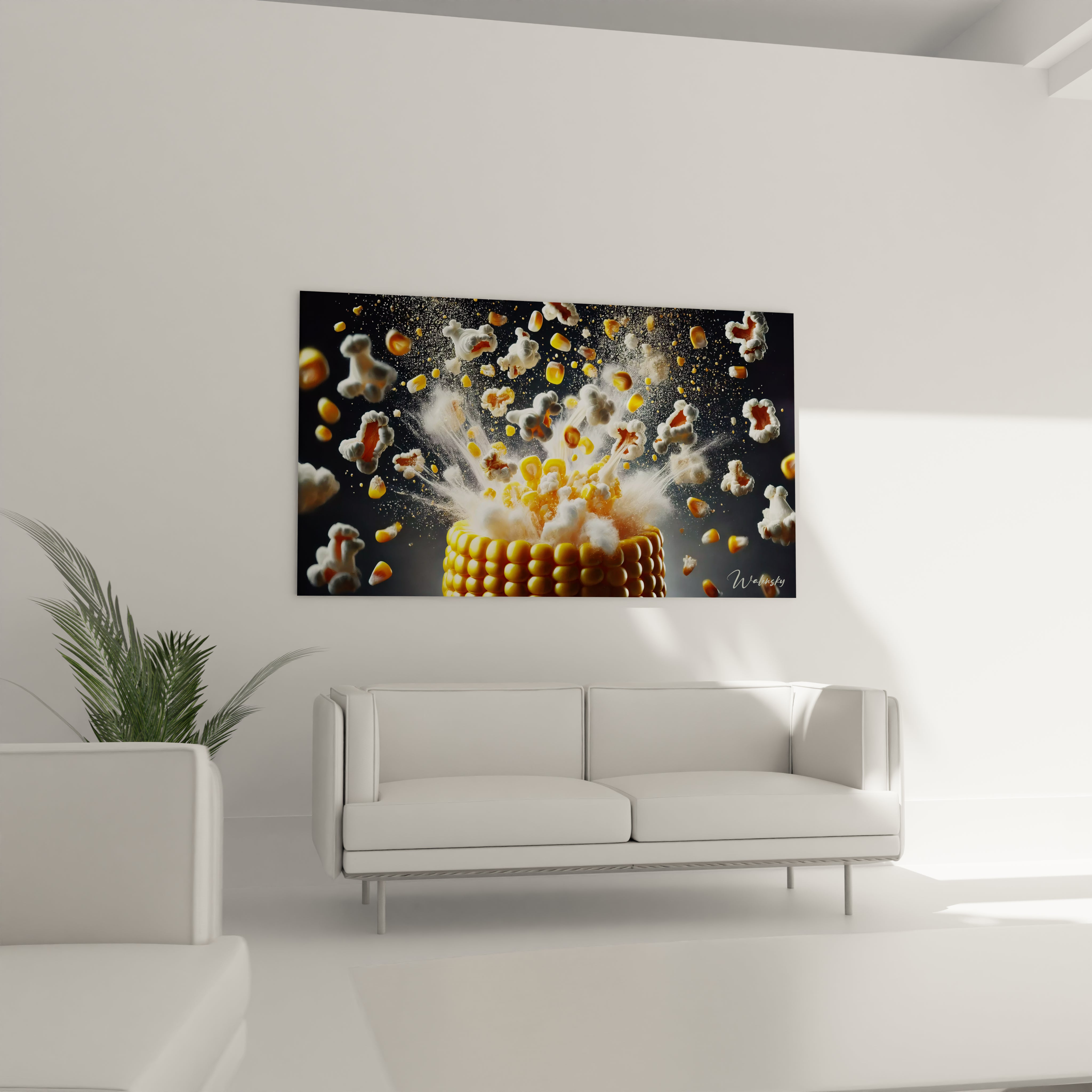 Tableau cuisine en verre acrylique au-dessus d'un canapé dans un salon - Art mural géant et contemporain - Décoration intérieure moderne pour salon - Tableau de grande taille et impression haute définition - Élément décoratif chic pour salon