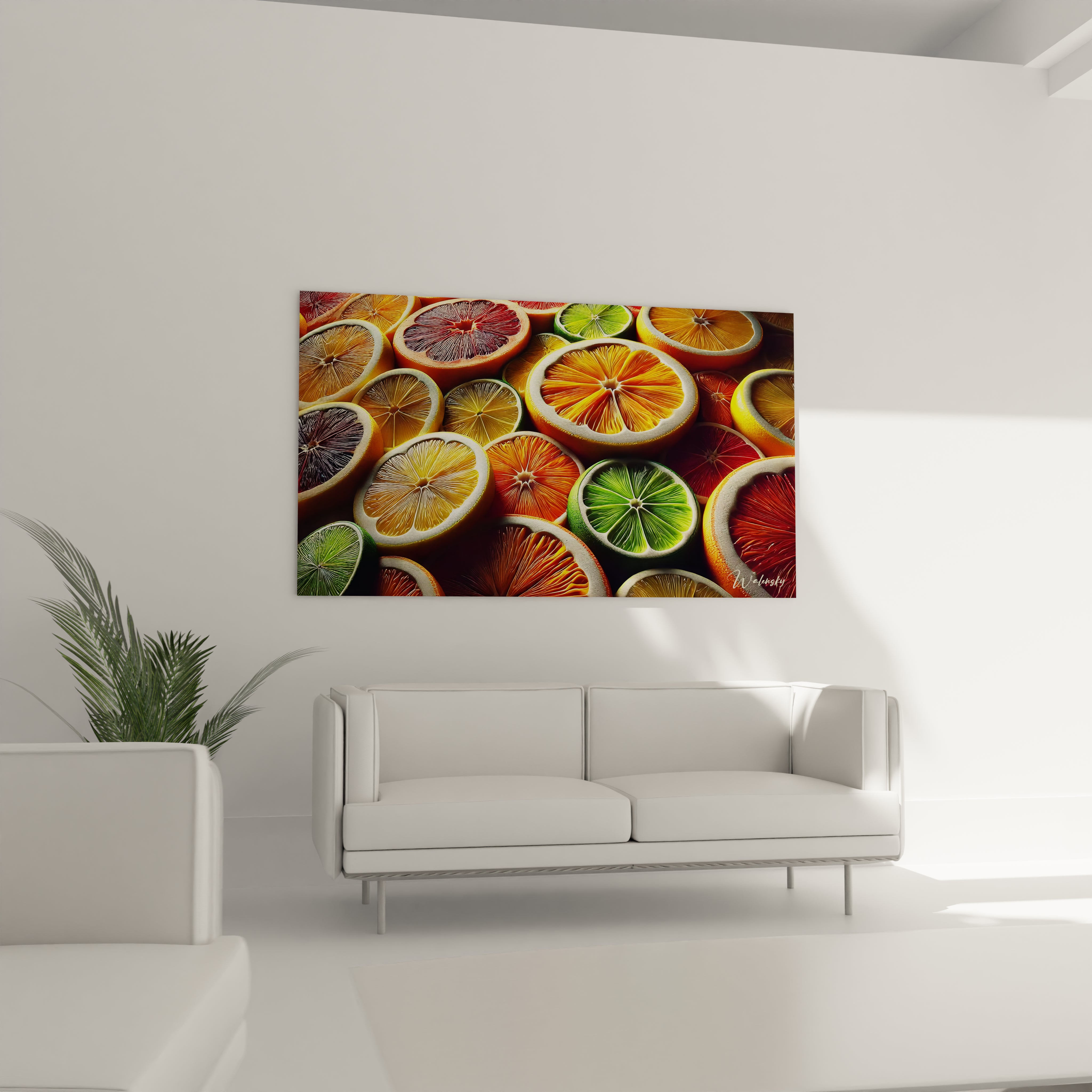 Tableau cuisine en verre acrylique au-dessus d'un canapé dans un salon - Art mural géant et contemporain - Décoration intérieure moderne pour salon - Tableau de grande taille et impression haute définition - Élément décoratif chic pour salon