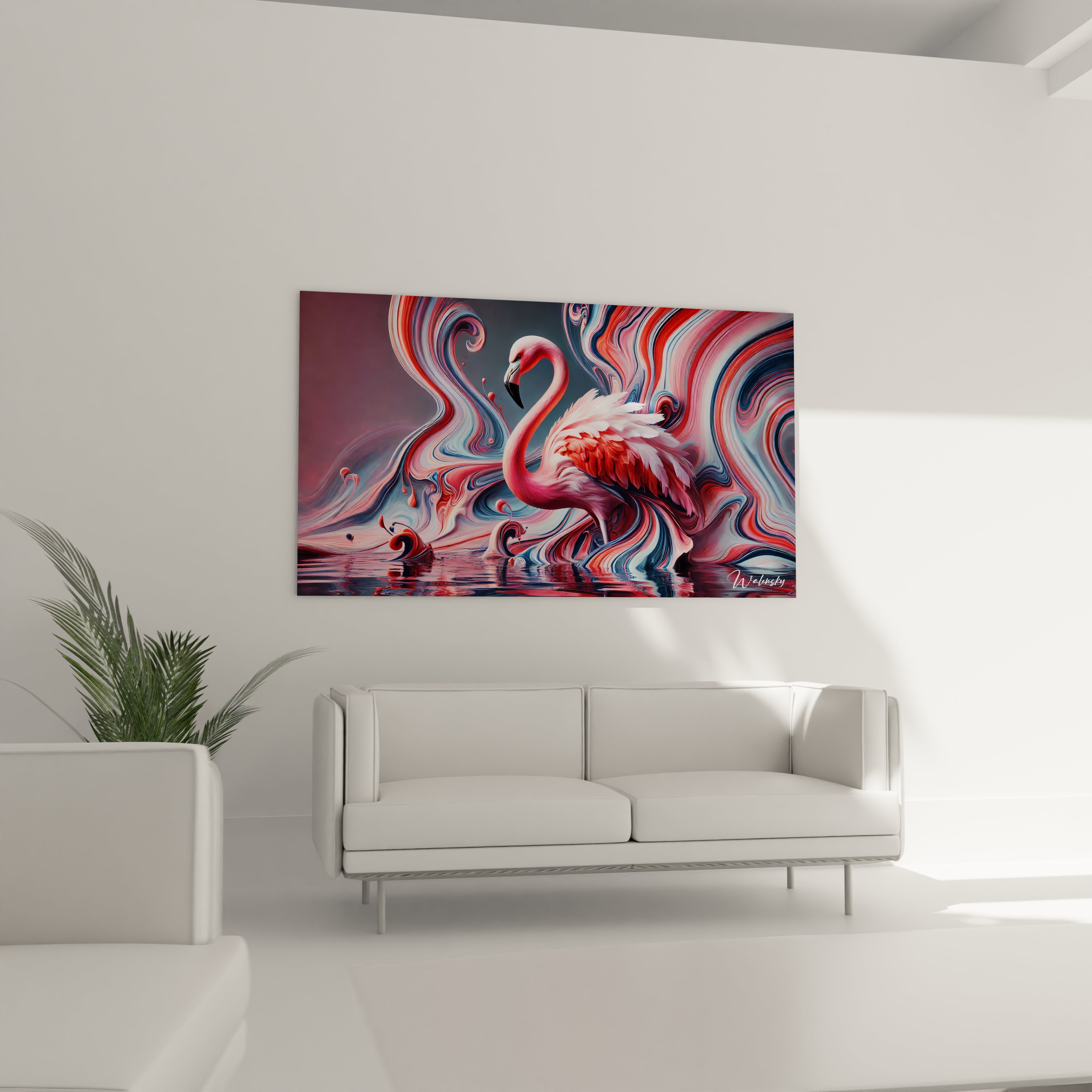 Tableau Essence Sauvage en verre acrylique au-dessus d'un canapé dans un salon - Art mural impressionnant et contemporain - Décoration intérieure inspirée par la nature pour salon - Tableau de grande taille et impression haute résolution - Élément décoratif raffiné pour salon moderne