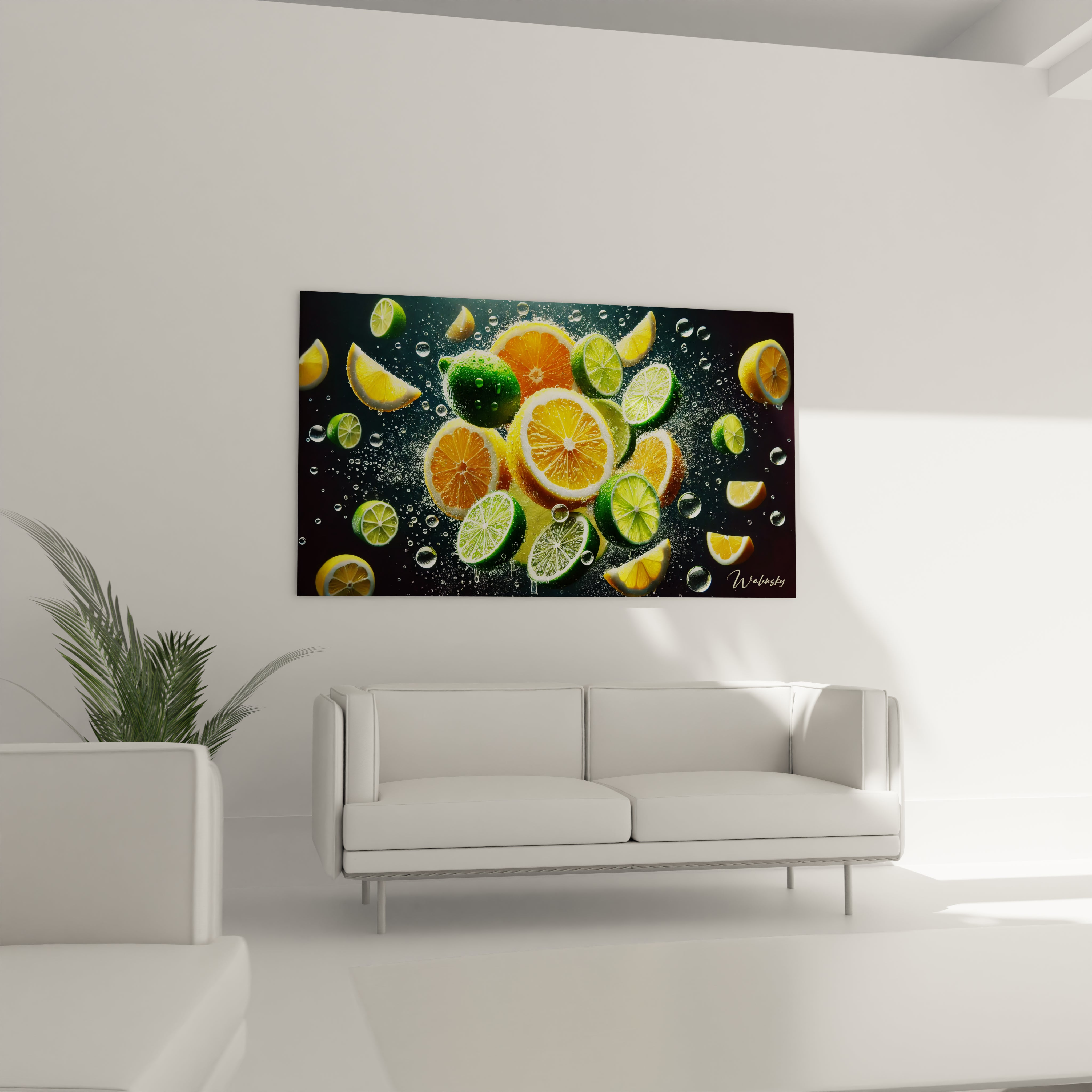 Tableau cuisine en verre acrylique au-dessus d'un canapé dans un salon - Art mural géant et contemporain - Décoration intérieure moderne pour salon - Tableau de grande taille et impression haute définition - Élément décoratif chic pour salon