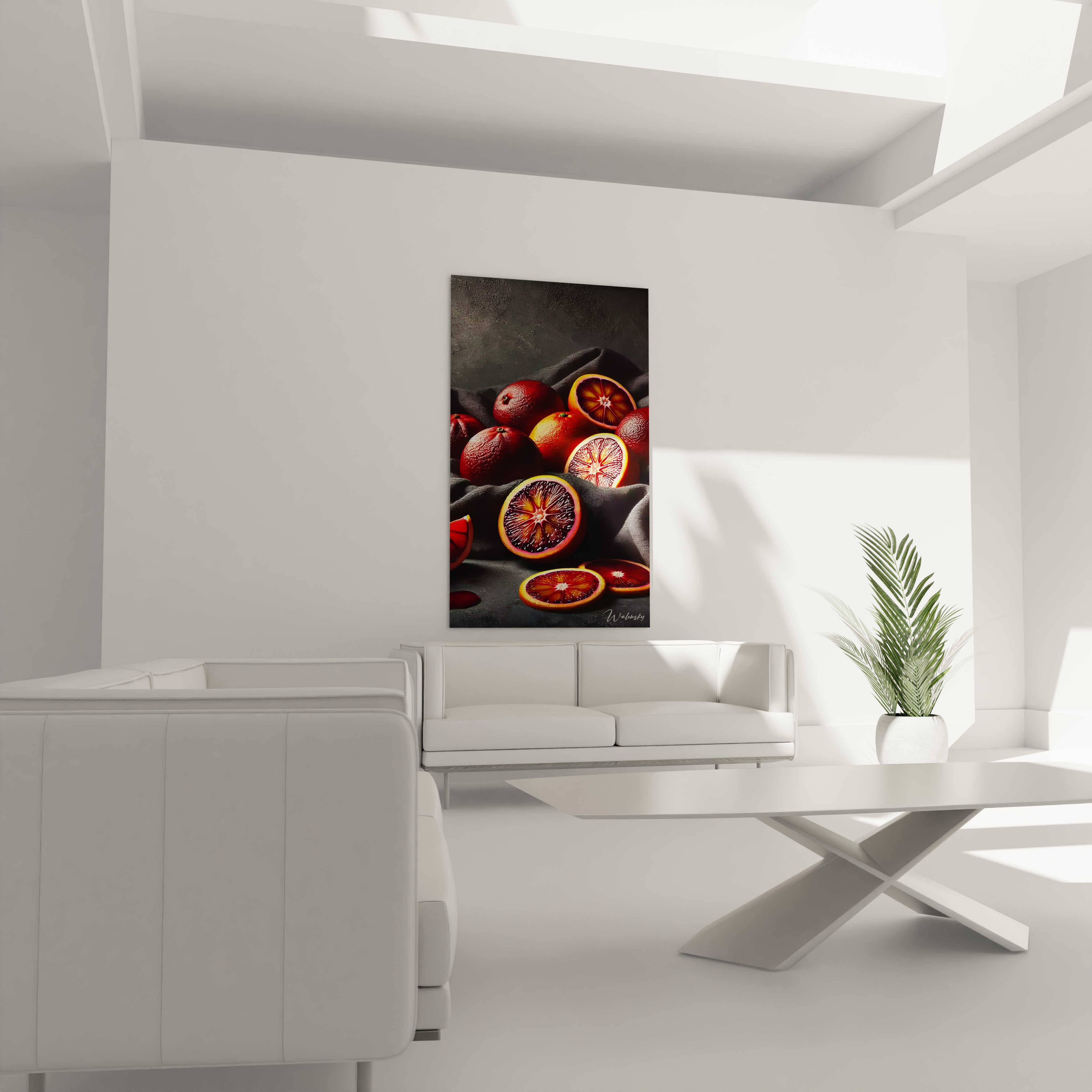 Tableau cuisine en verre acrylique au-dessus d'un canapé dans un salon - Art mural géant et contemporain - Décoration intérieure moderne pour salon - Tableau de grande taille et impression haute définition - Élément décoratif chic pour salon