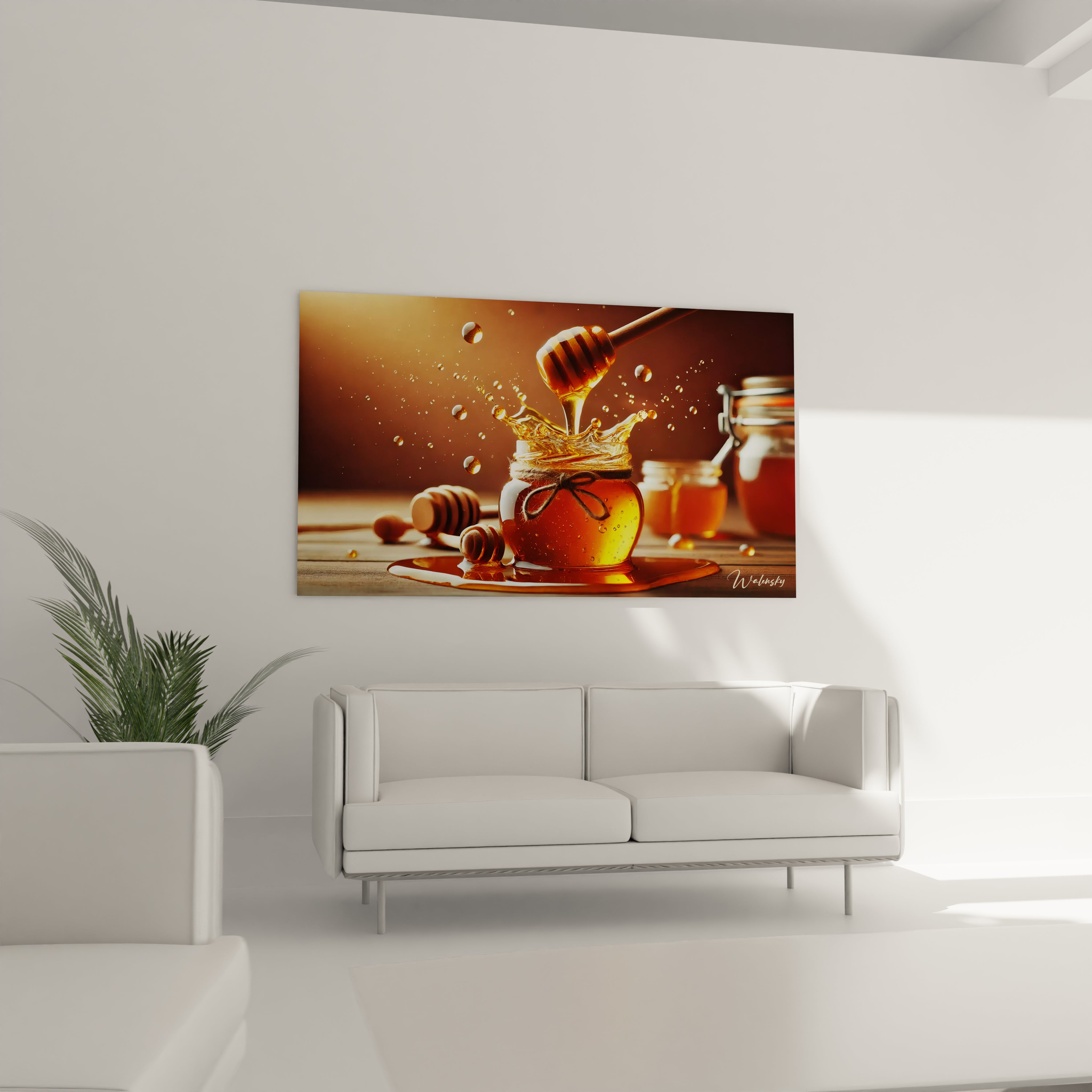 Tableau cuisine en verre acrylique au-dessus d'un canapé dans un salon - Art mural géant et contemporain - Décoration intérieure moderne pour salon - Tableau de grande taille et impression haute définition - Élément décoratif chic pour salon