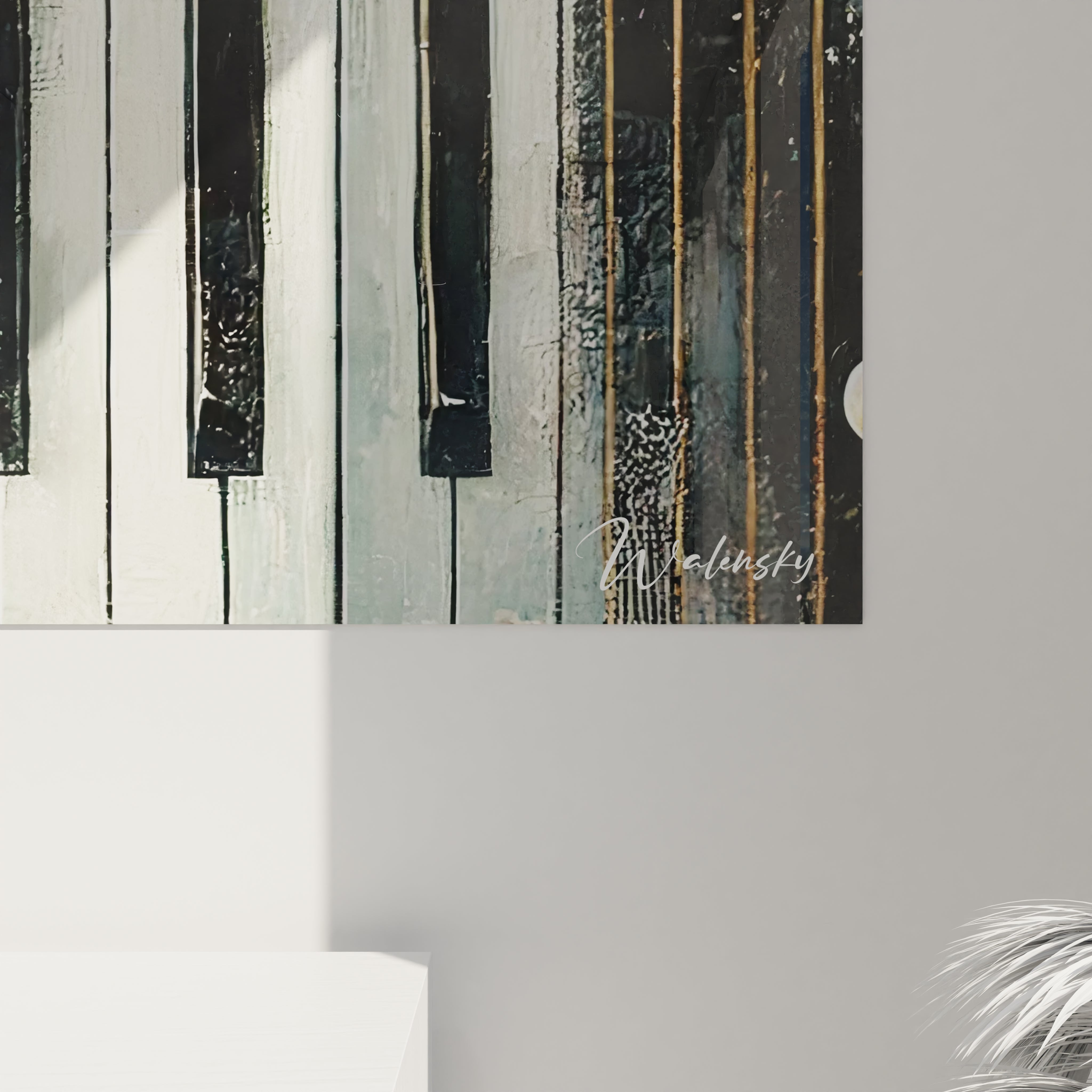 Gros plan sur 'Symphonie en Abstraction' révélant les détails de ses textures : couches de peinture au couteau, cercles dorés et nuances vibrantes pour une touche artistique."