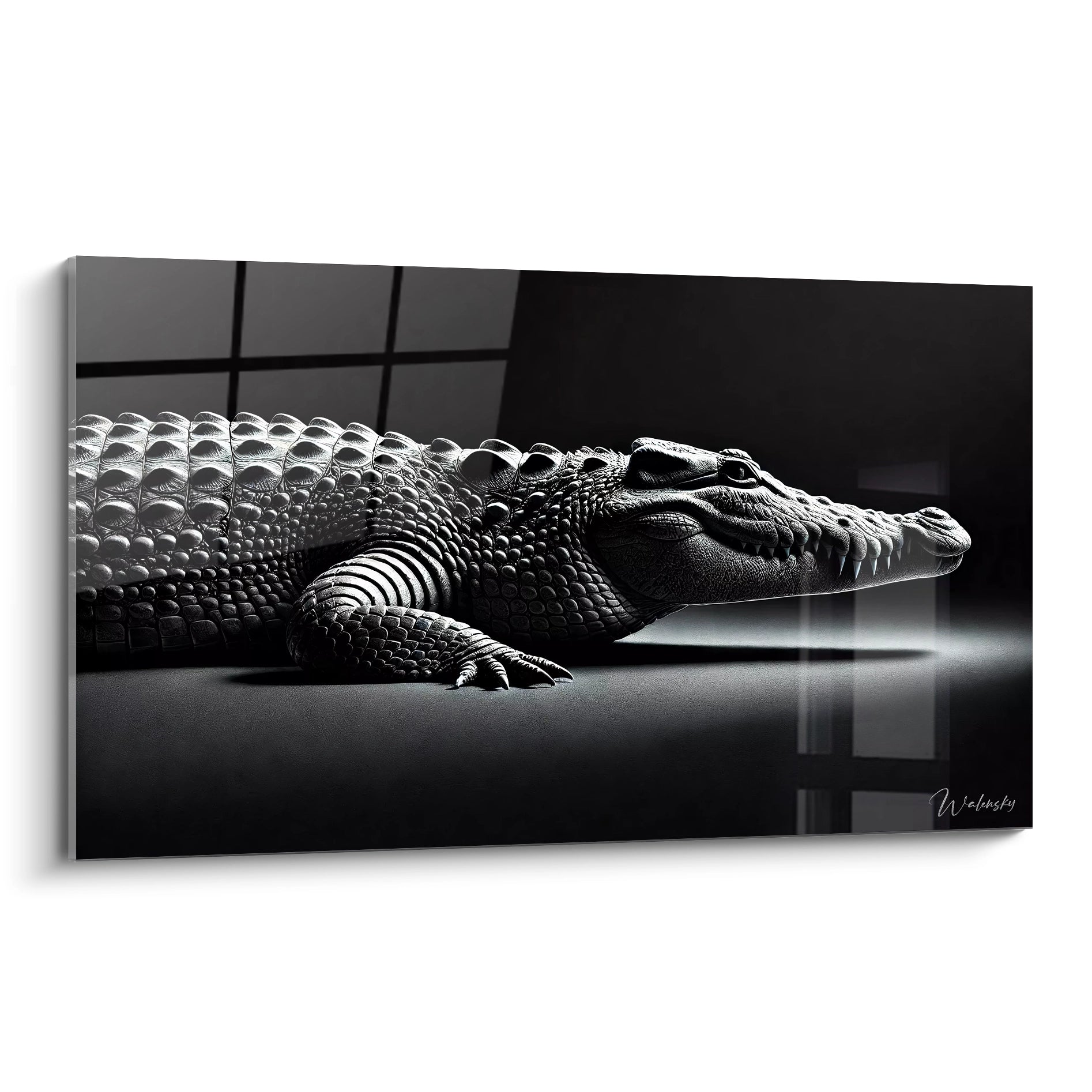 Admirez la puissance brute de ce tableau crocodile, capturé dans toute sa splendeur avec des détails réalistes. Une œuvre parfaite pour donner du caractère à votre intérieur.

