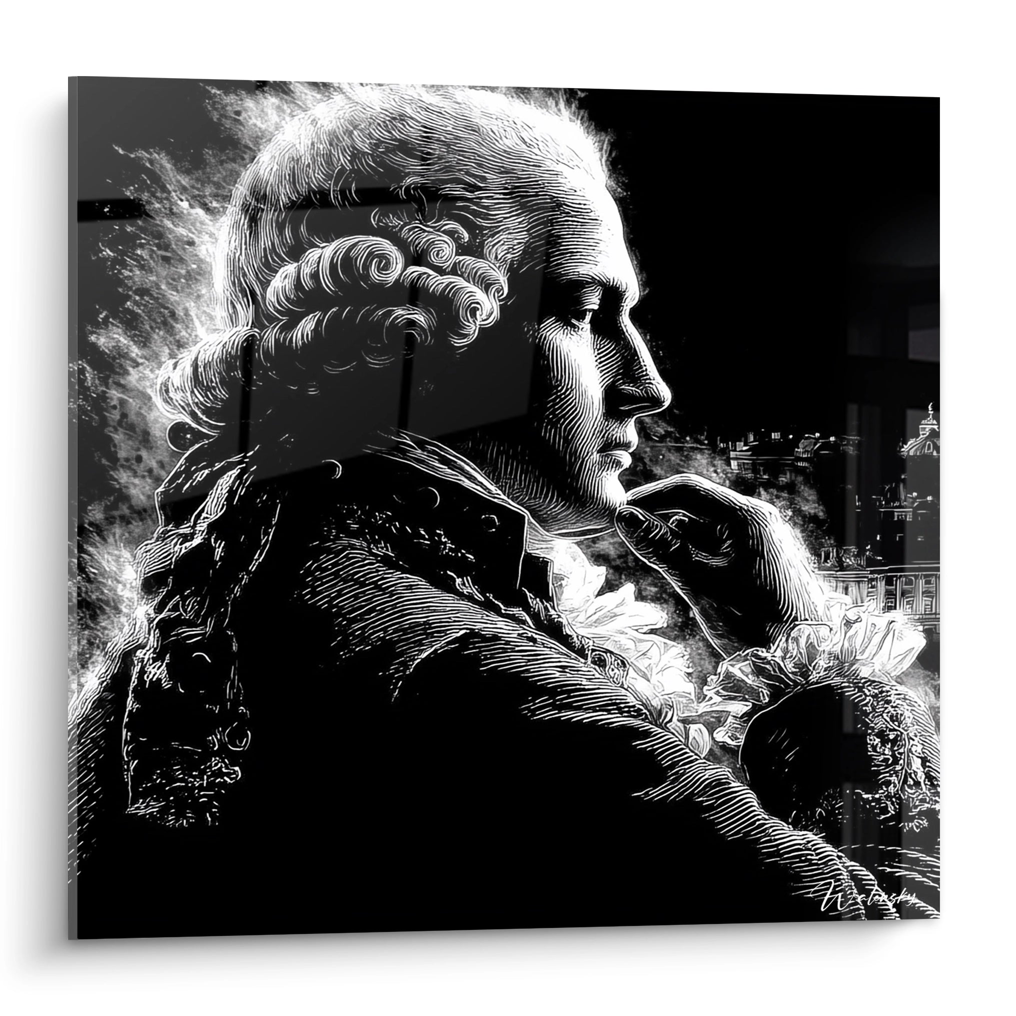 Tableau mural Walensky tableau Louis XVI noir et blanc portrait de profil aristocrate perruque XVIIIe siecle finition brillante