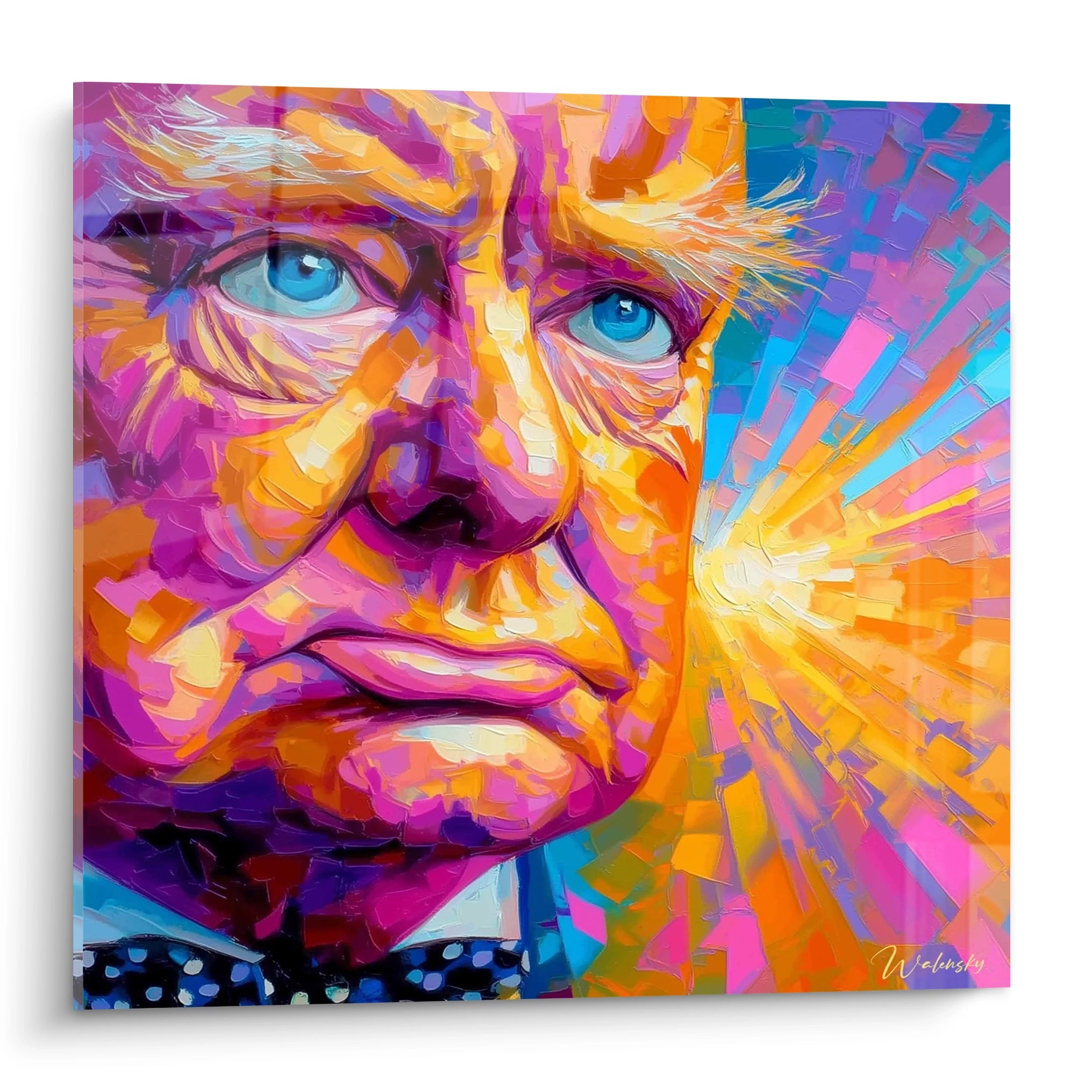 Tableau mural Walensky tableau portrait Winston Churchill peinture moderne aux couleurs vives bleu et orange visage expressif