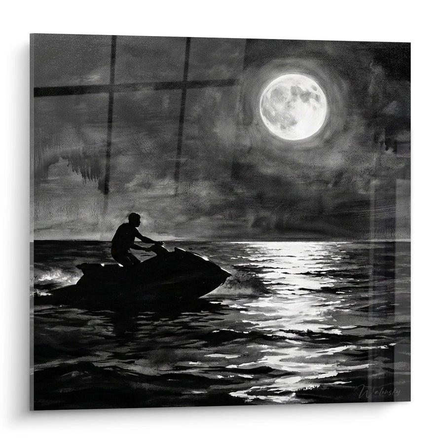 Tableau Jetski Nocturne - Cavalier des Mers sous la Lune - Edition Jetski