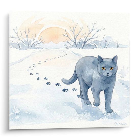 Cuadro de Gato Azul en la Nieve - Invierno Tranquilo - Edición Gato Azul