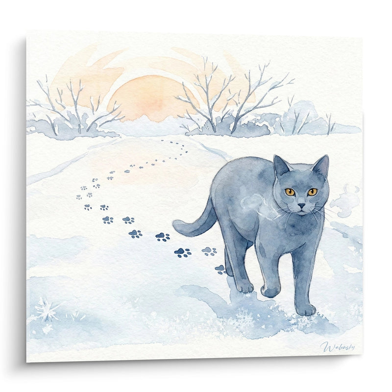 Tableau Chat Chartreux dans la Neige - Hiver Paisible - Edition chat Chartreux