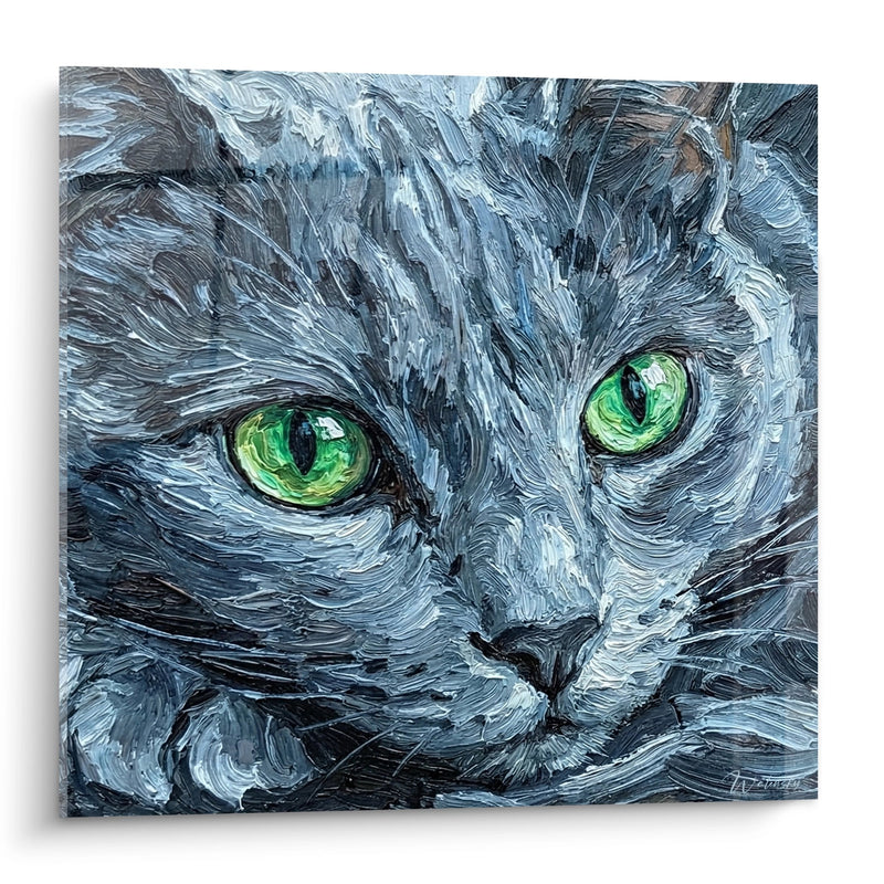Tableau Chat aux Yeux Verts - Regard Hypnotique - Edition chat Russian Blue