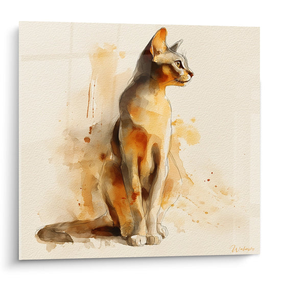 Aquarel schilderij Abessijnse kat - Wilde elegantie - Editie Abessijnse kat