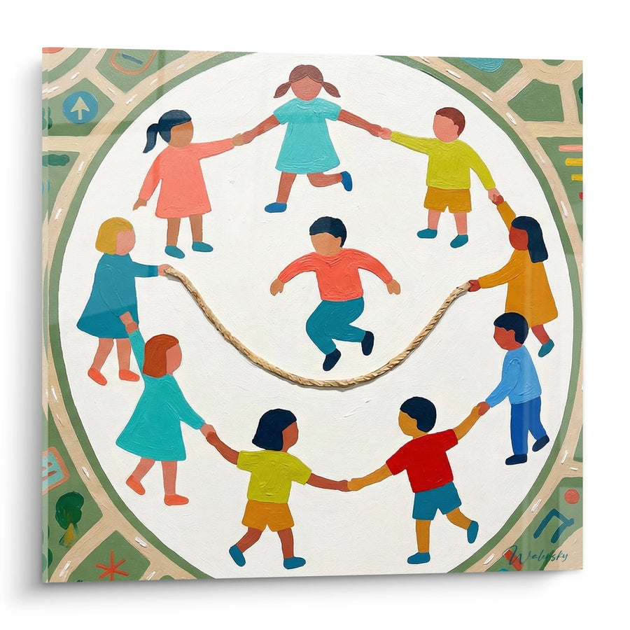 Tableau Enfants Jouant à la Corde à Sauter - Ronde Joyeuse - Edition Corde à sauter
