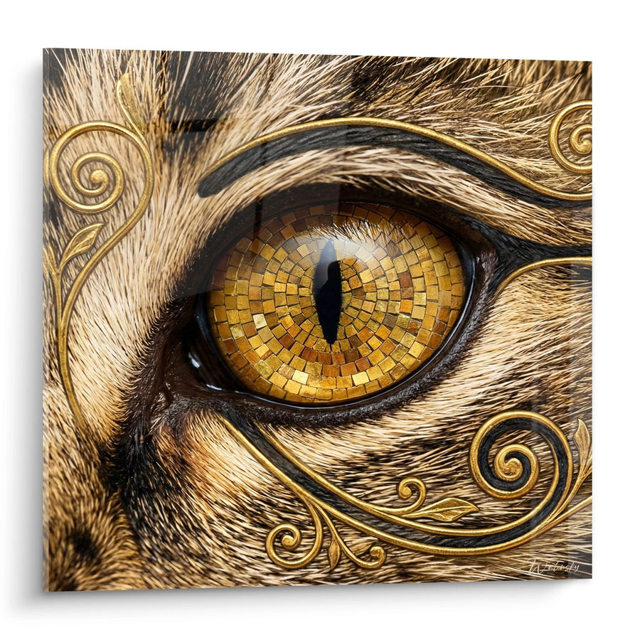 Golden Cat Eye Artwork - Mystical Gaze with Golden Ornaments - American Shorthair Edition