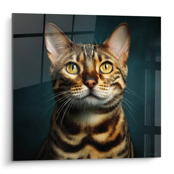 Bengal-Katzen-Porträt Hyperrealistisches Gemälde - Goldener Blick - Bengal-Katzen-Edition